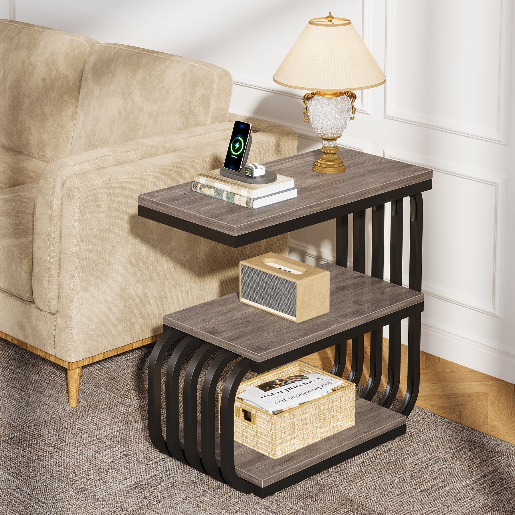 3 Tier End Table, Vintage Side or Bedside Stand for Living Room - Image 11