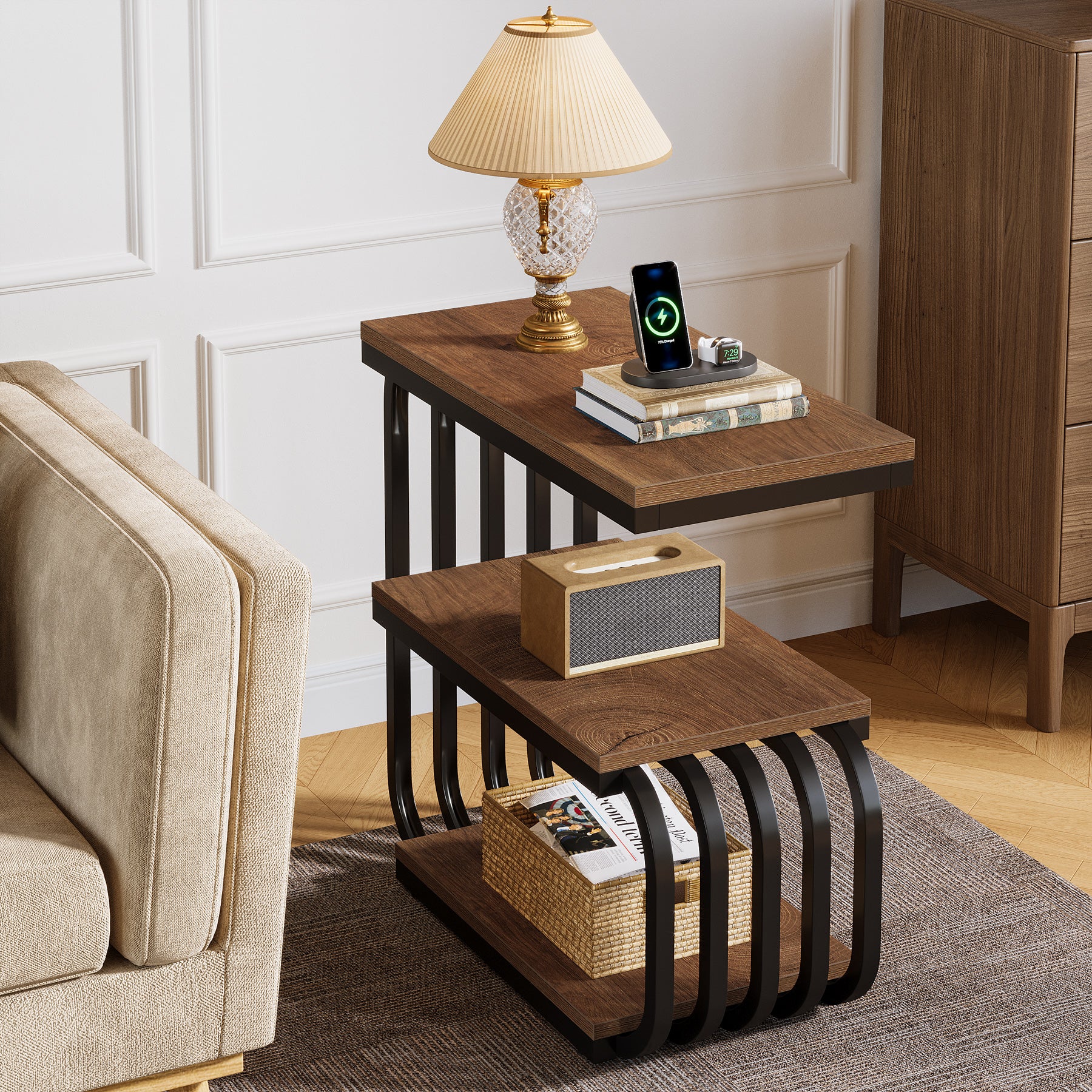 3 Tier End Table, Vintage Side or Bedside Stand for Living Room - Image 3