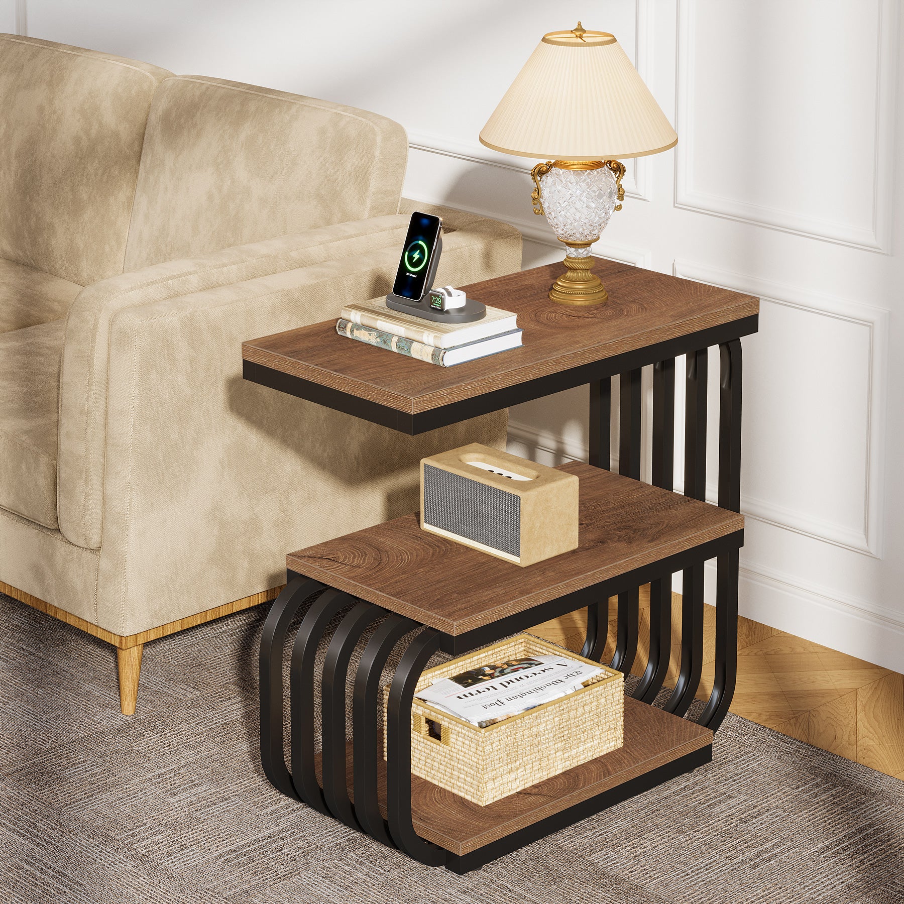 3 Tier End Table, Vintage Side or Bedside Stand for Living Room - Image 4