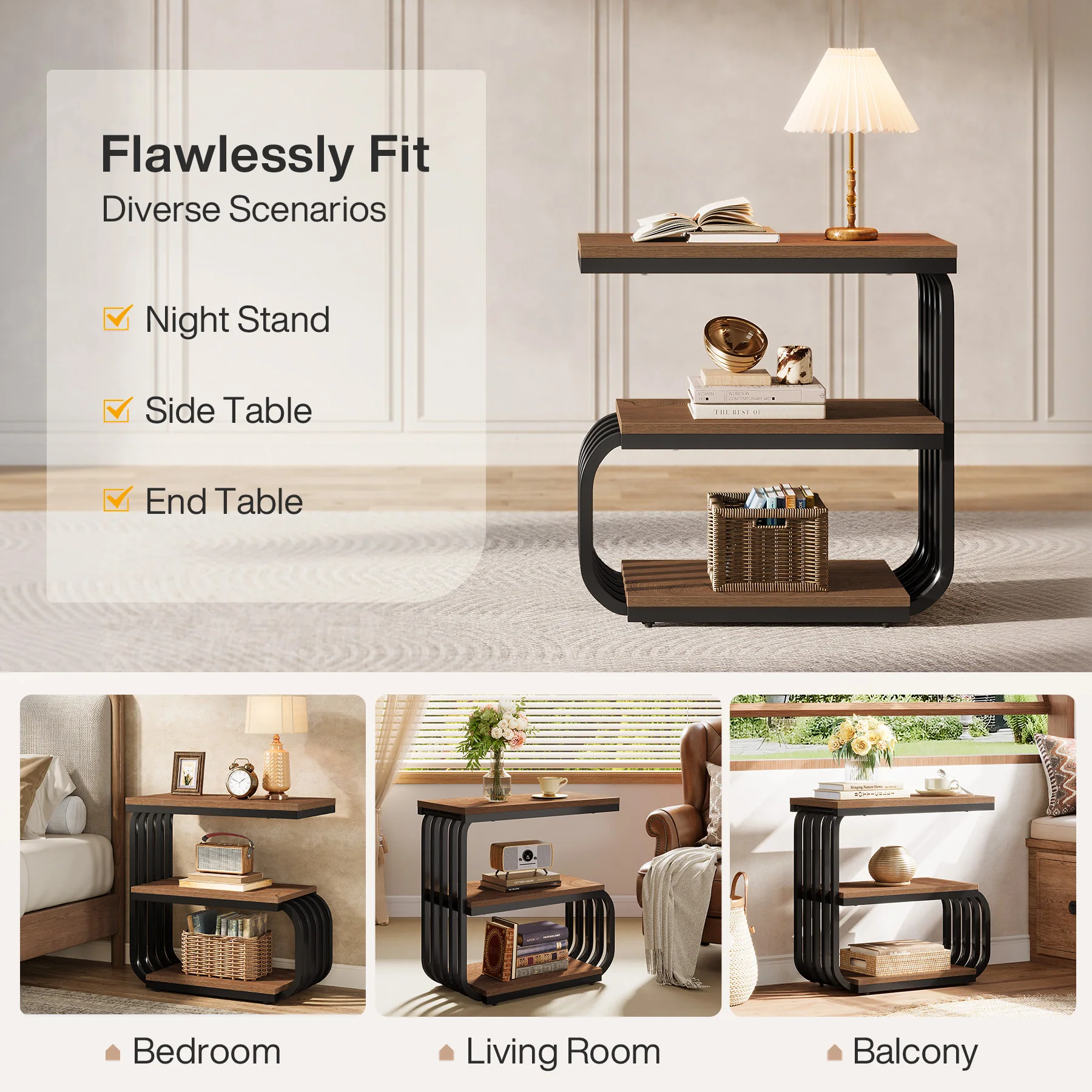 3 Tier End Table, Vintage Side or Bedside Stand for Living Room - Image 9