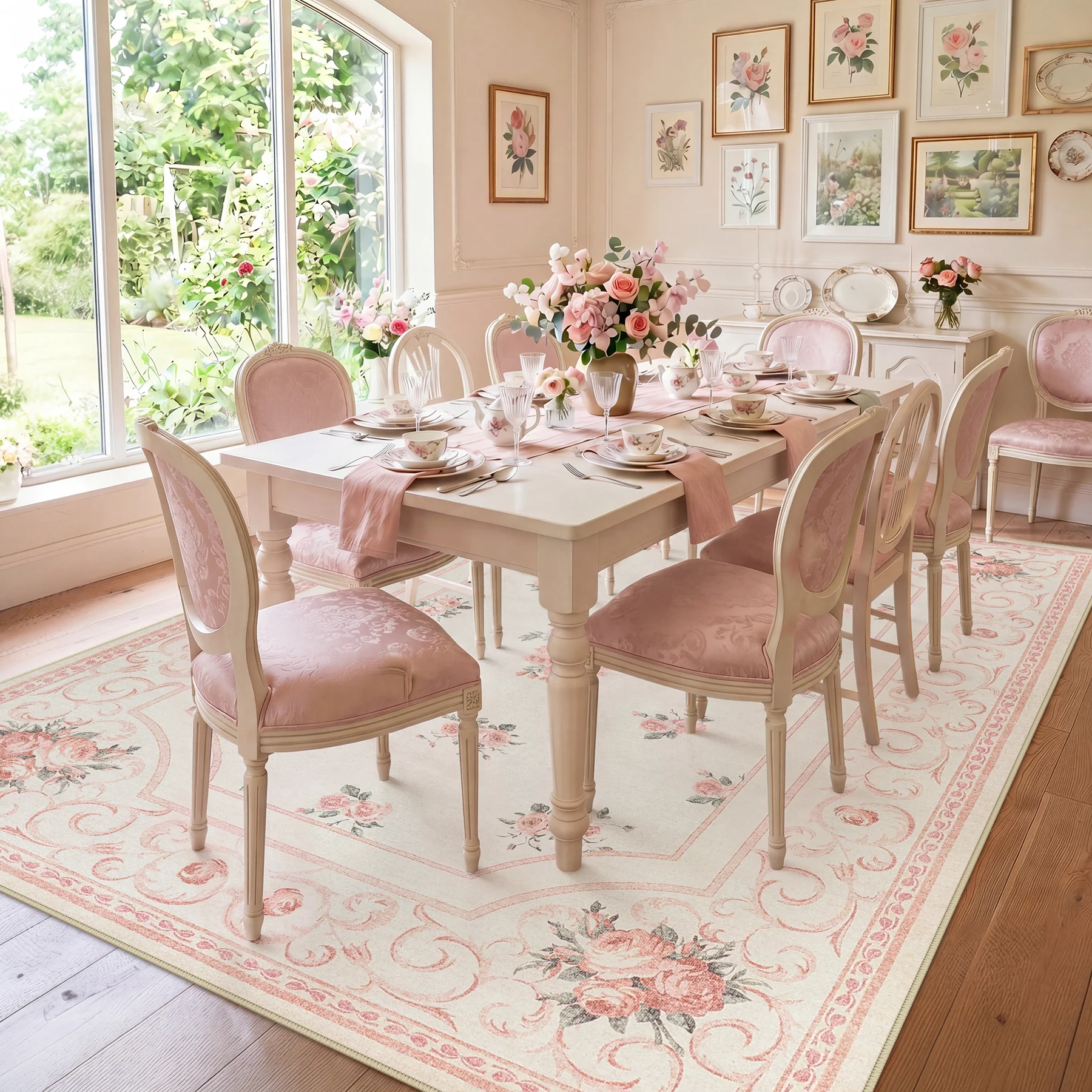 5x7/8x10 Boho Floral Area Rug, Vintage Soft Washable Low Pile Nursery Living Room Carpet, Oeko-Tex Certified - Image 10