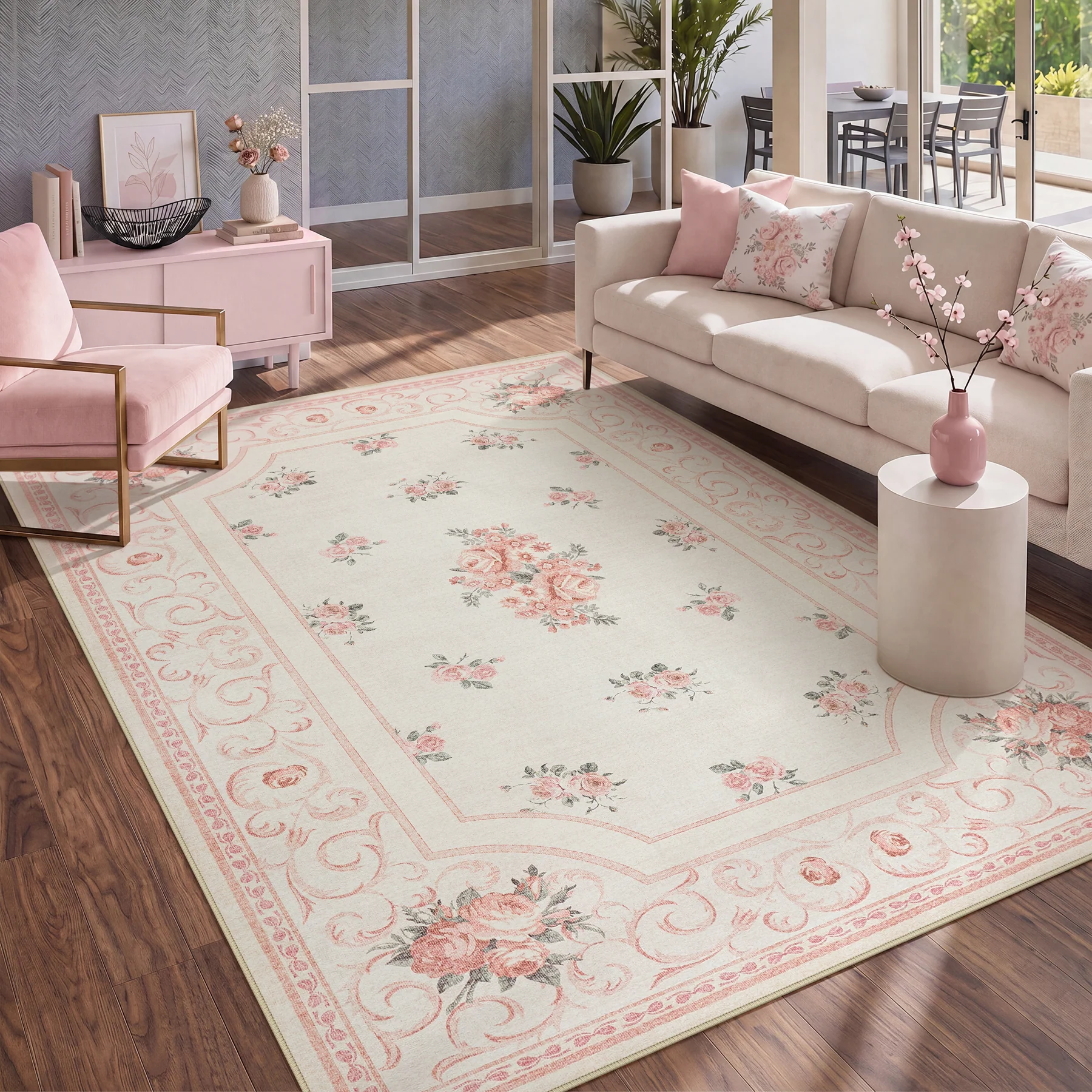 5x7/8x10 Boho Floral Area Rug, Vintage Soft Washable Low Pile Nursery Living Room Carpet, Oeko-Tex Certified - Image 11