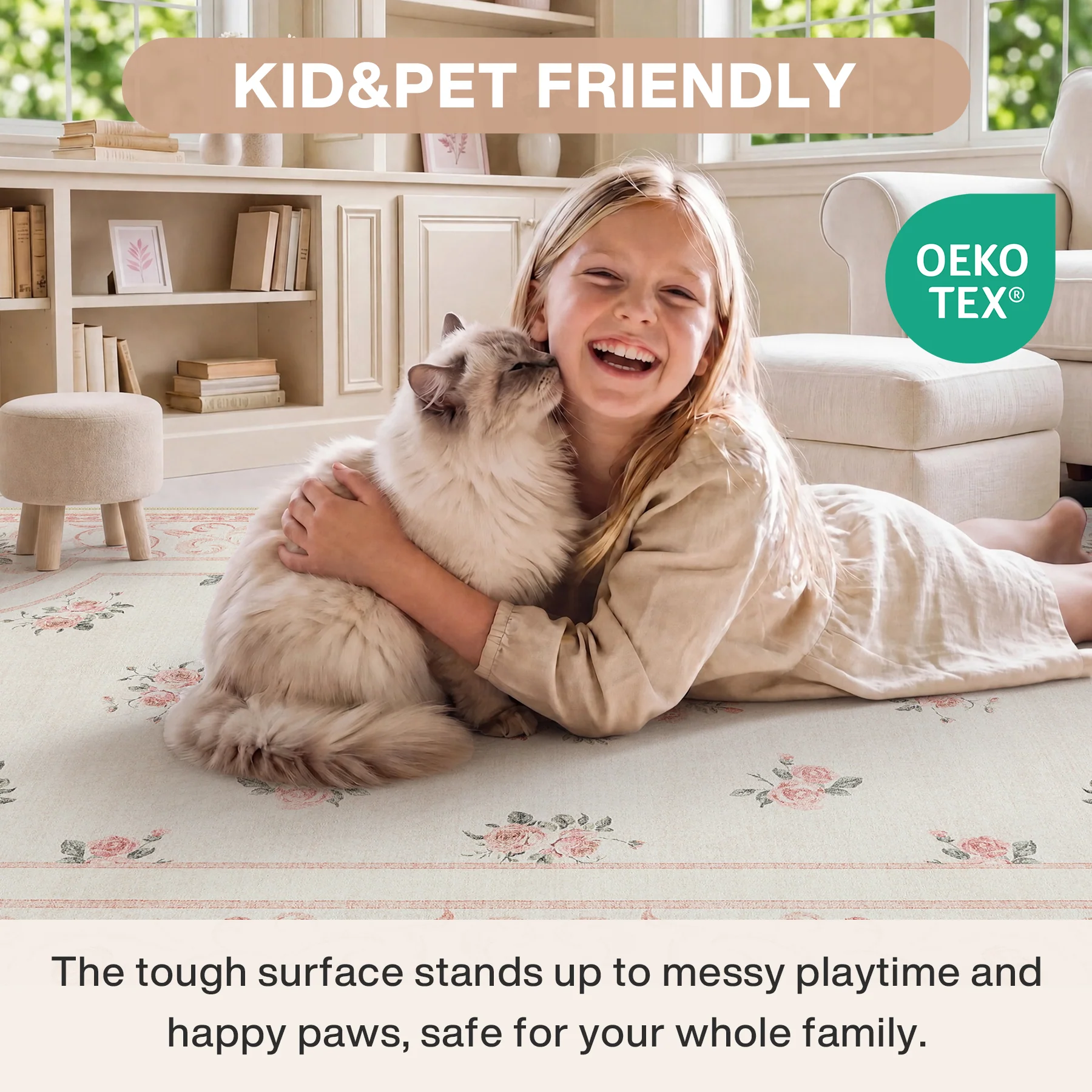 5x7/8x10 Boho Floral Area Rug, Vintage Soft Washable Low Pile Nursery Living Room Carpet, Oeko-Tex Certified - Image 14