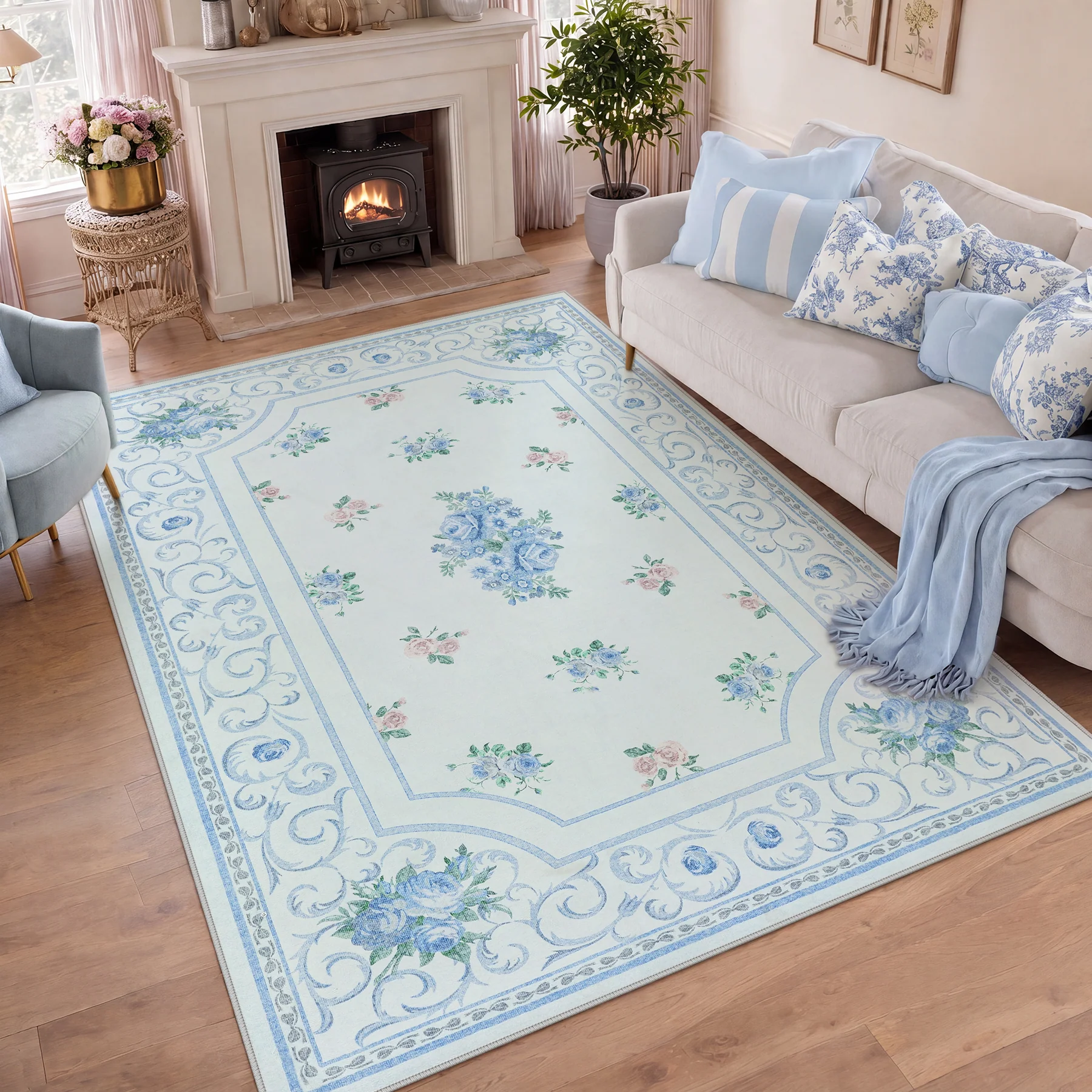 5x7/8x10 Boho Floral Area Rug, Vintage Soft Washable Low Pile Nursery Living Room Carpet, Oeko-Tex Certified - Image 16