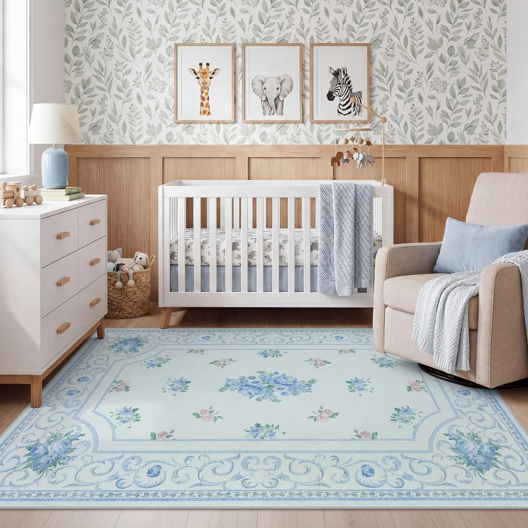 5x7/8x10 Boho Floral Area Rug, Vintage Soft Washable Low Pile Nursery Living Room Carpet, Oeko-Tex Certified - Image 18