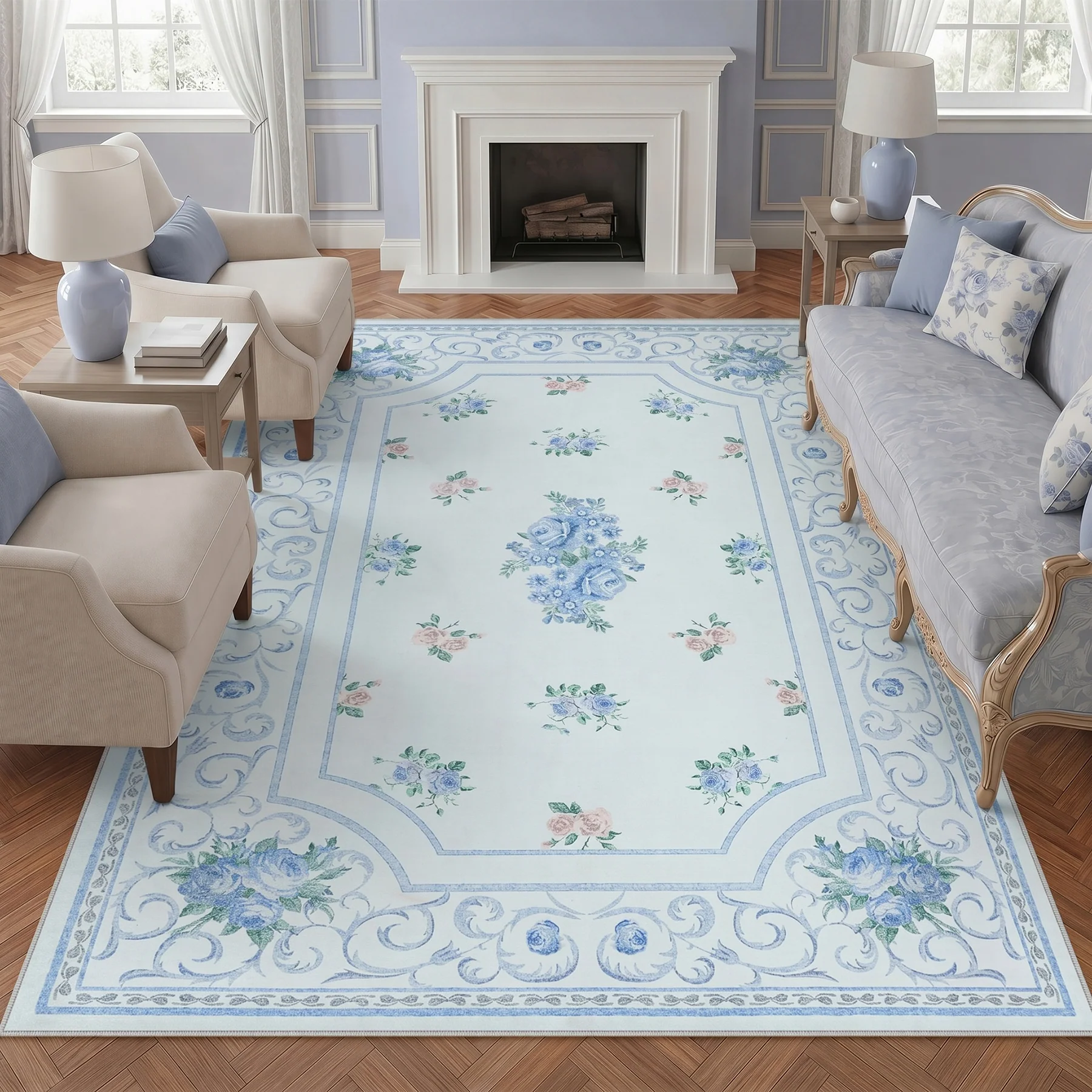 5x7/8x10 Boho Floral Area Rug, Vintage Soft Washable Low Pile Nursery Living Room Carpet, Oeko-Tex Certified - Image 21