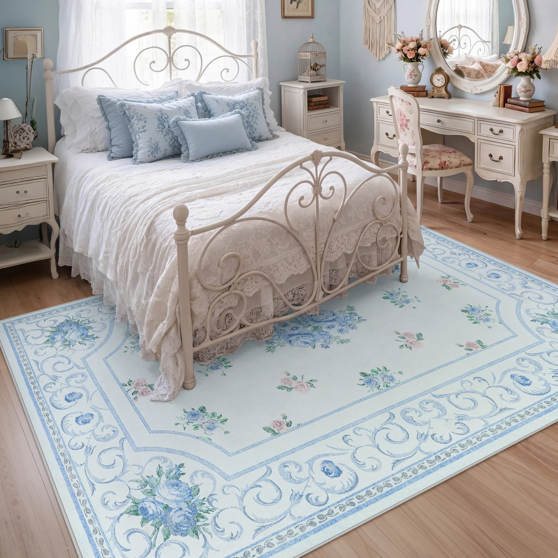 5x7/8x10 Boho Floral Area Rug, Vintage Soft Washable Low Pile Nursery Living Room Carpet, Oeko-Tex Certified - Image 23