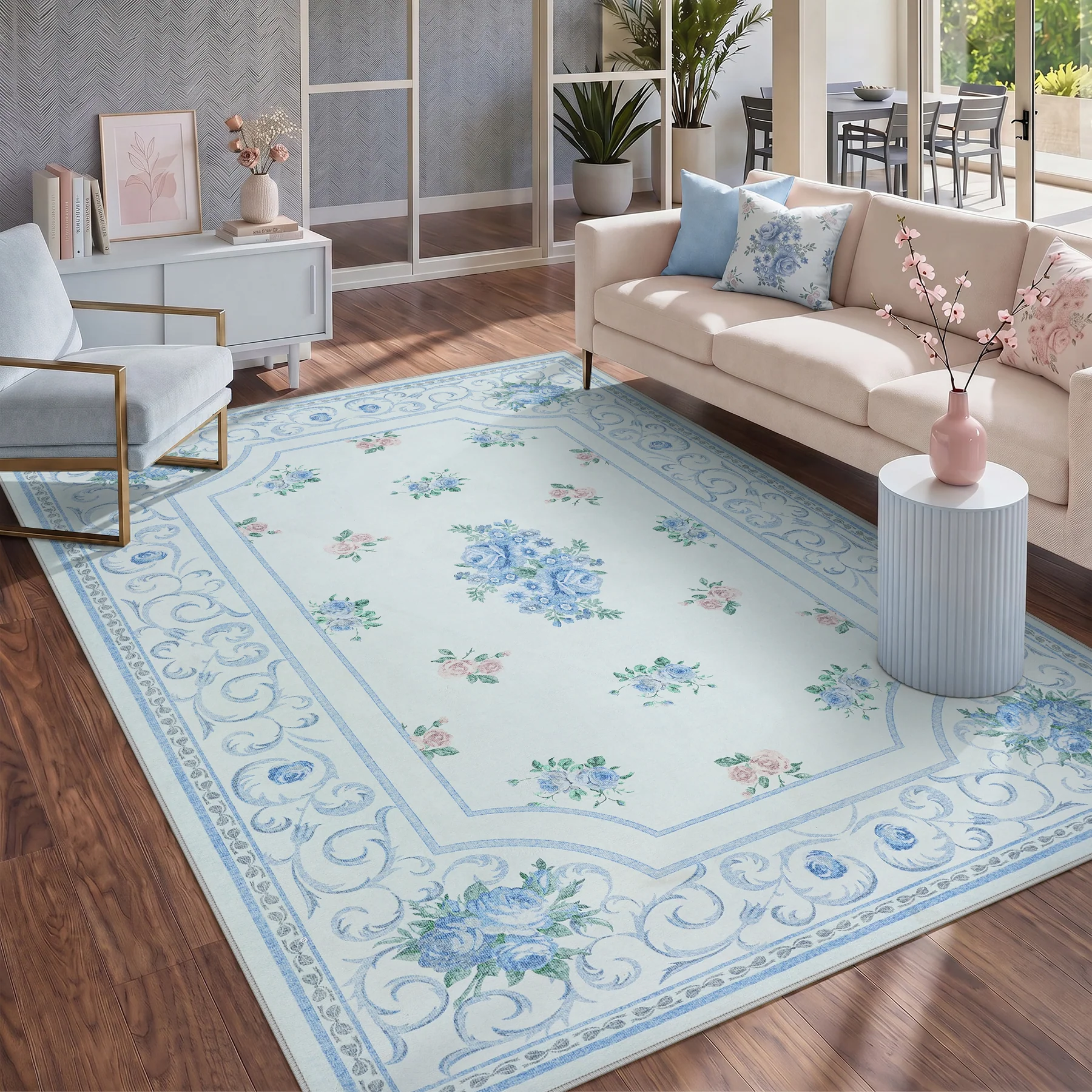 5x7/8x10 Boho Floral Area Rug, Vintage Soft Washable Low Pile Nursery Living Room Carpet, Oeko-Tex Certified - Image 24
