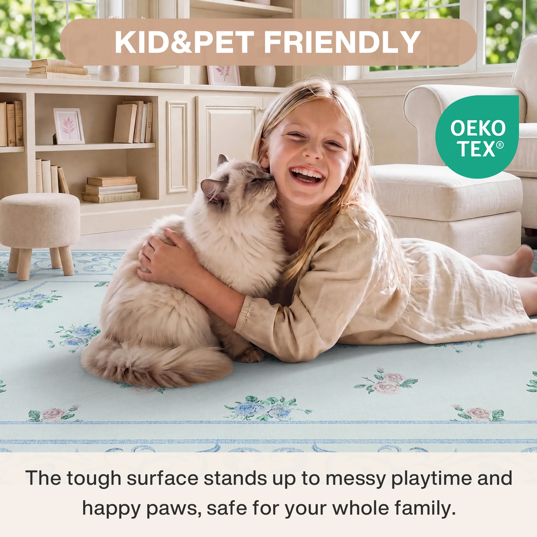 5x7/8x10 Boho Floral Area Rug, Vintage Soft Washable Low Pile Nursery Living Room Carpet, Oeko-Tex Certified - Image 27