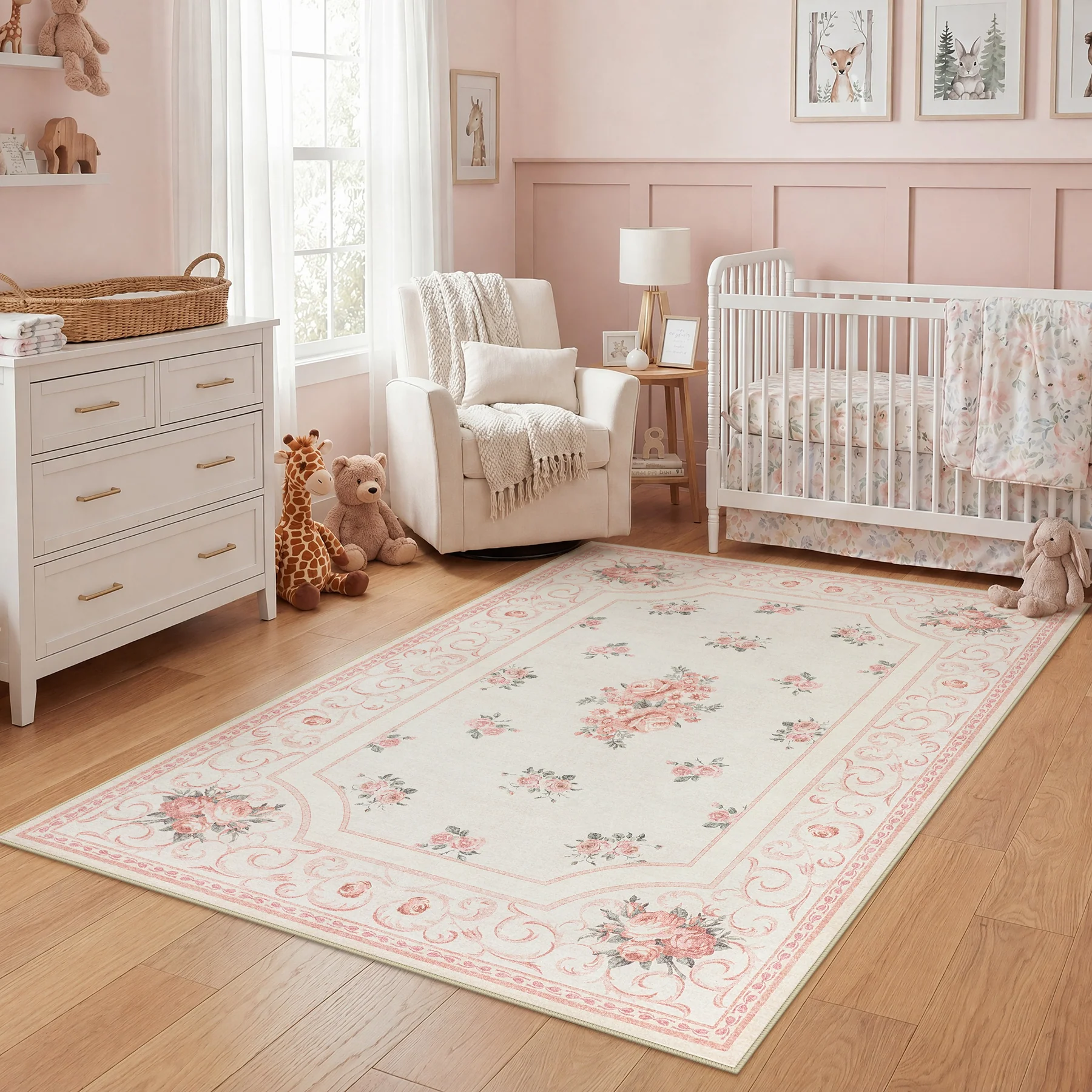 5x7/8x10 Boho Floral Area Rug, Vintage Soft Washable Low Pile Nursery Living Room Carpet, Oeko-Tex Certified - Image 4