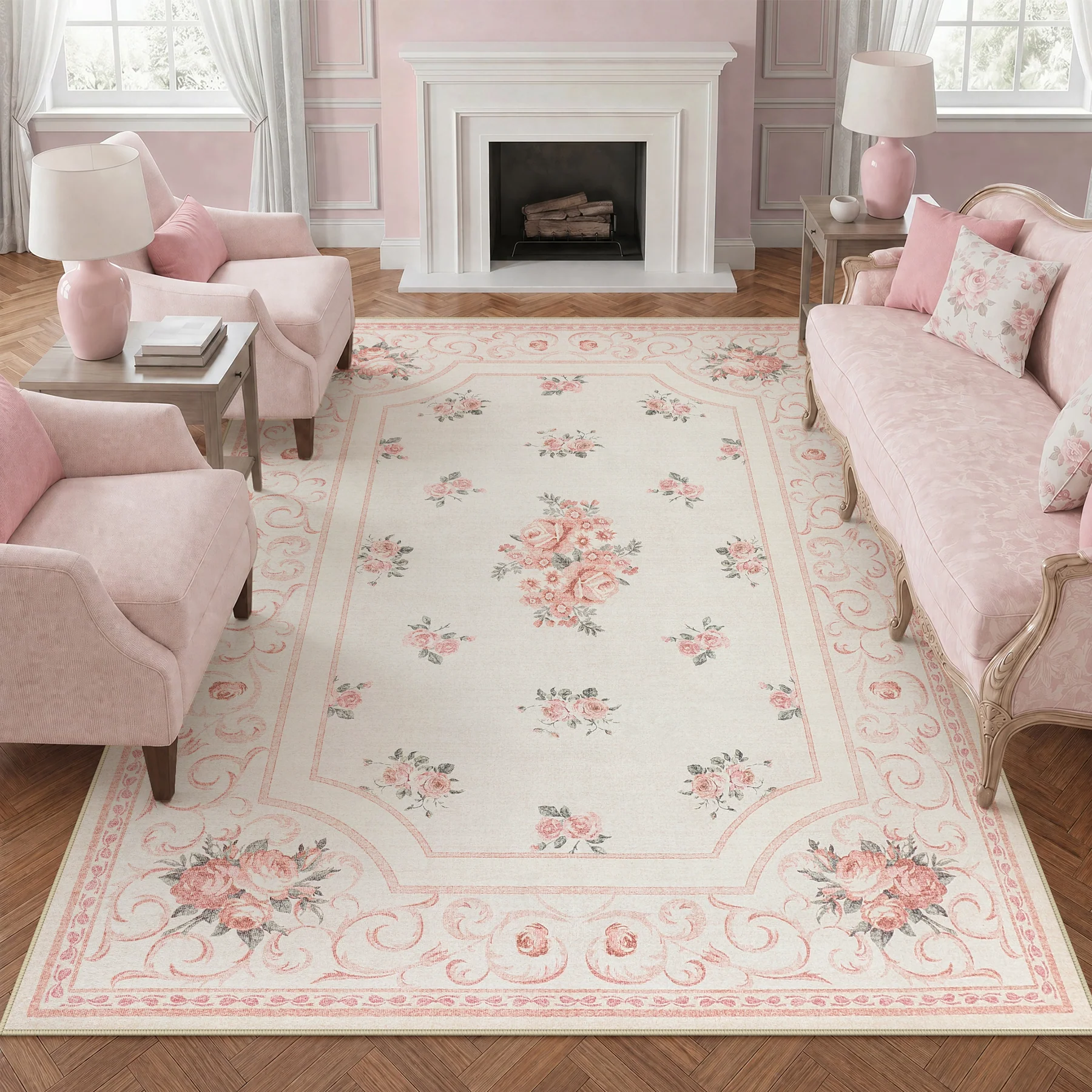 5x7/8x10 Boho Floral Area Rug, Vintage Soft Washable Low Pile Nursery Living Room Carpet, Oeko-Tex Certified - Image 7