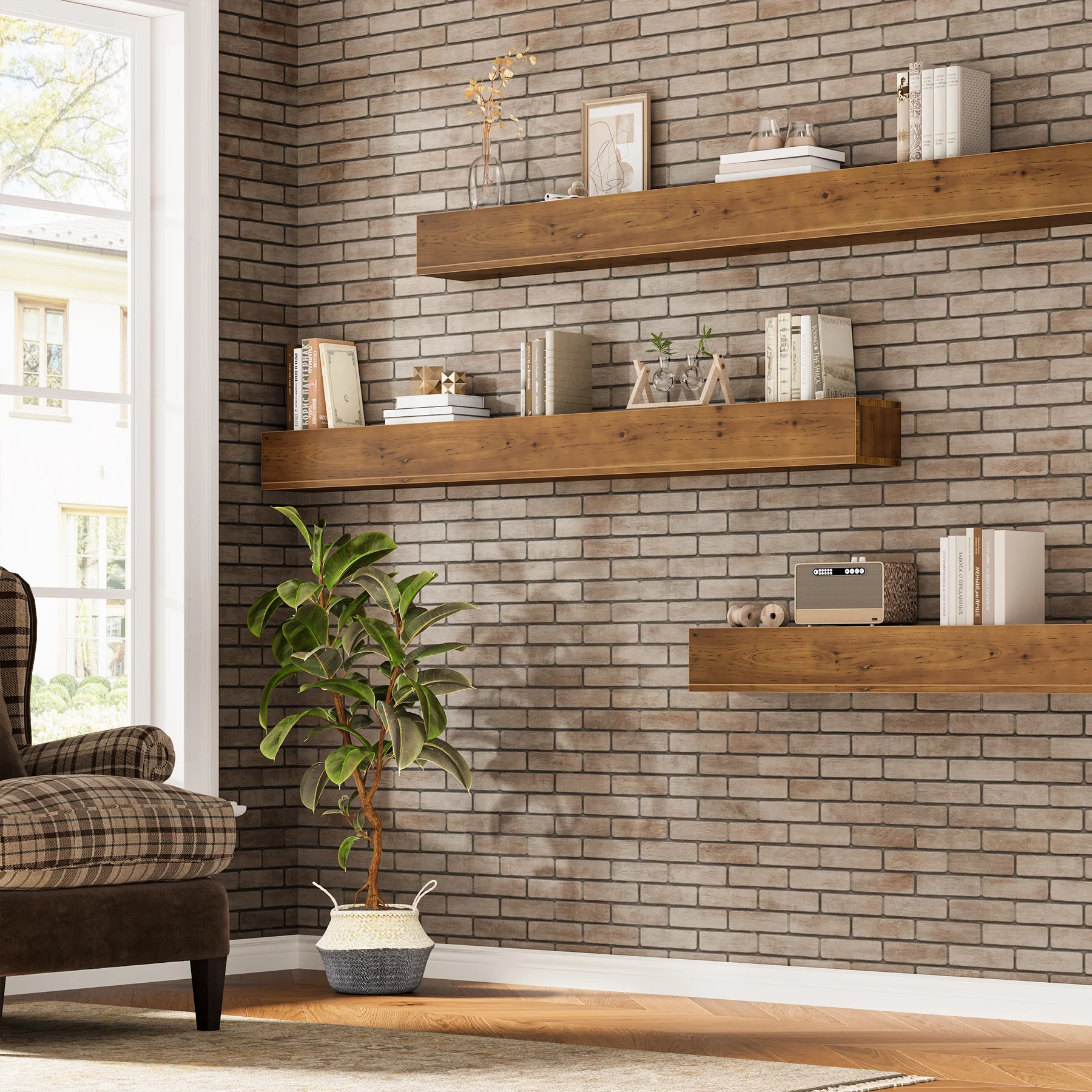 74.8" Fireplace Mantel Shelf, Wall Mounted Floating Shelves Display Shelves - Image 3