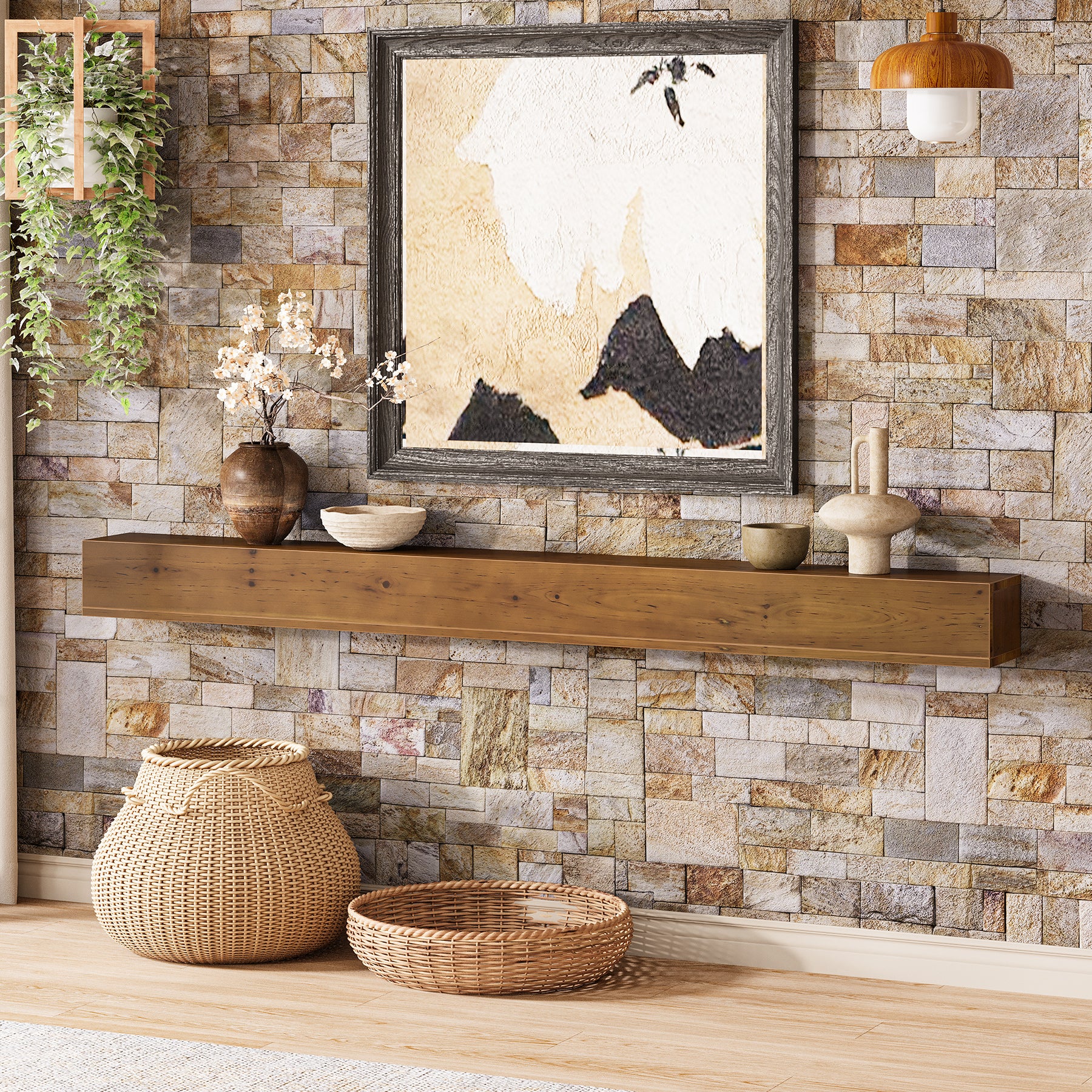 74.8" Fireplace Mantel Shelf, Wall Mounted Floating Shelves Display Shelves - Image 4