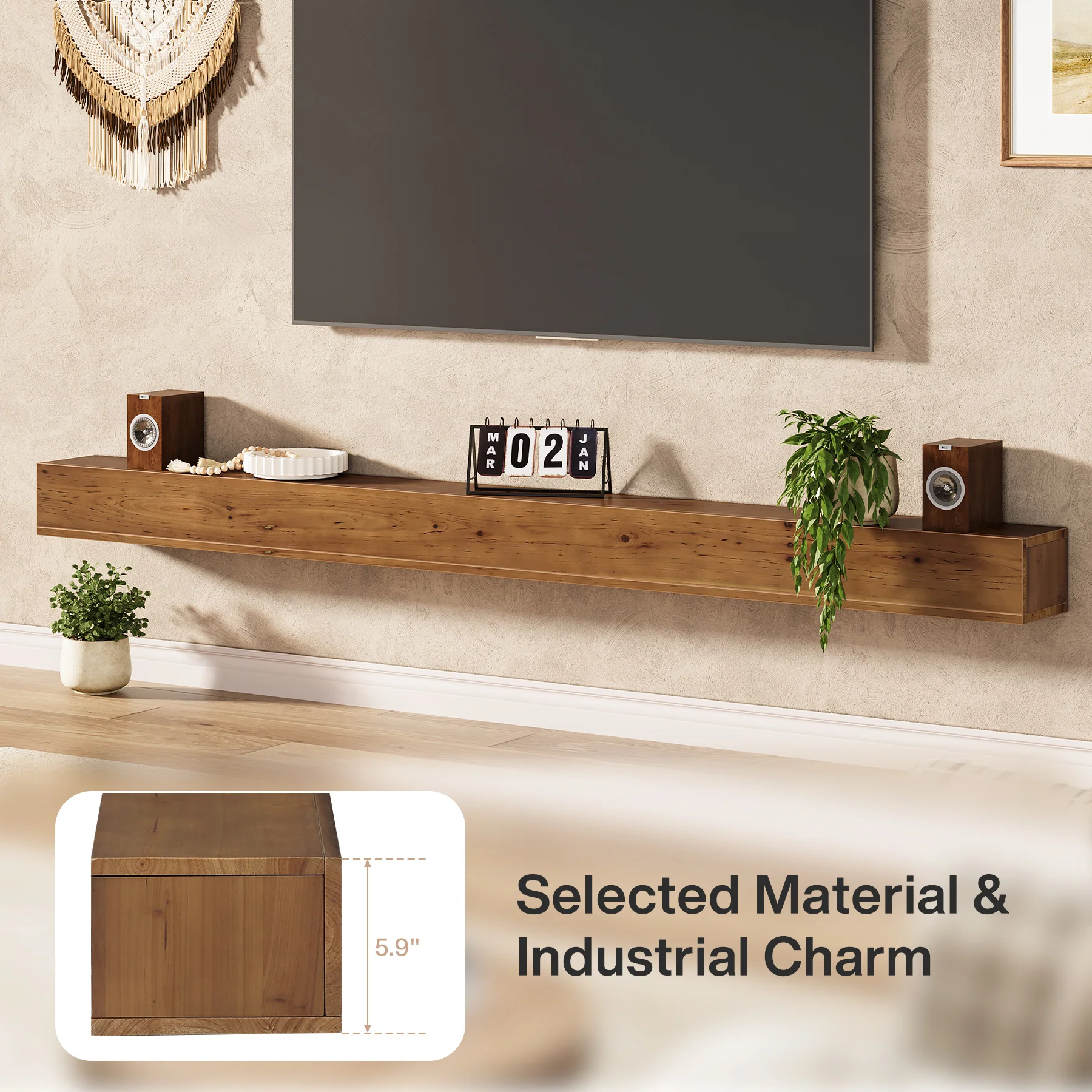 74.8" Fireplace Mantel Shelf, Wall Mounted Floating Shelves Display Shelves - Image 7