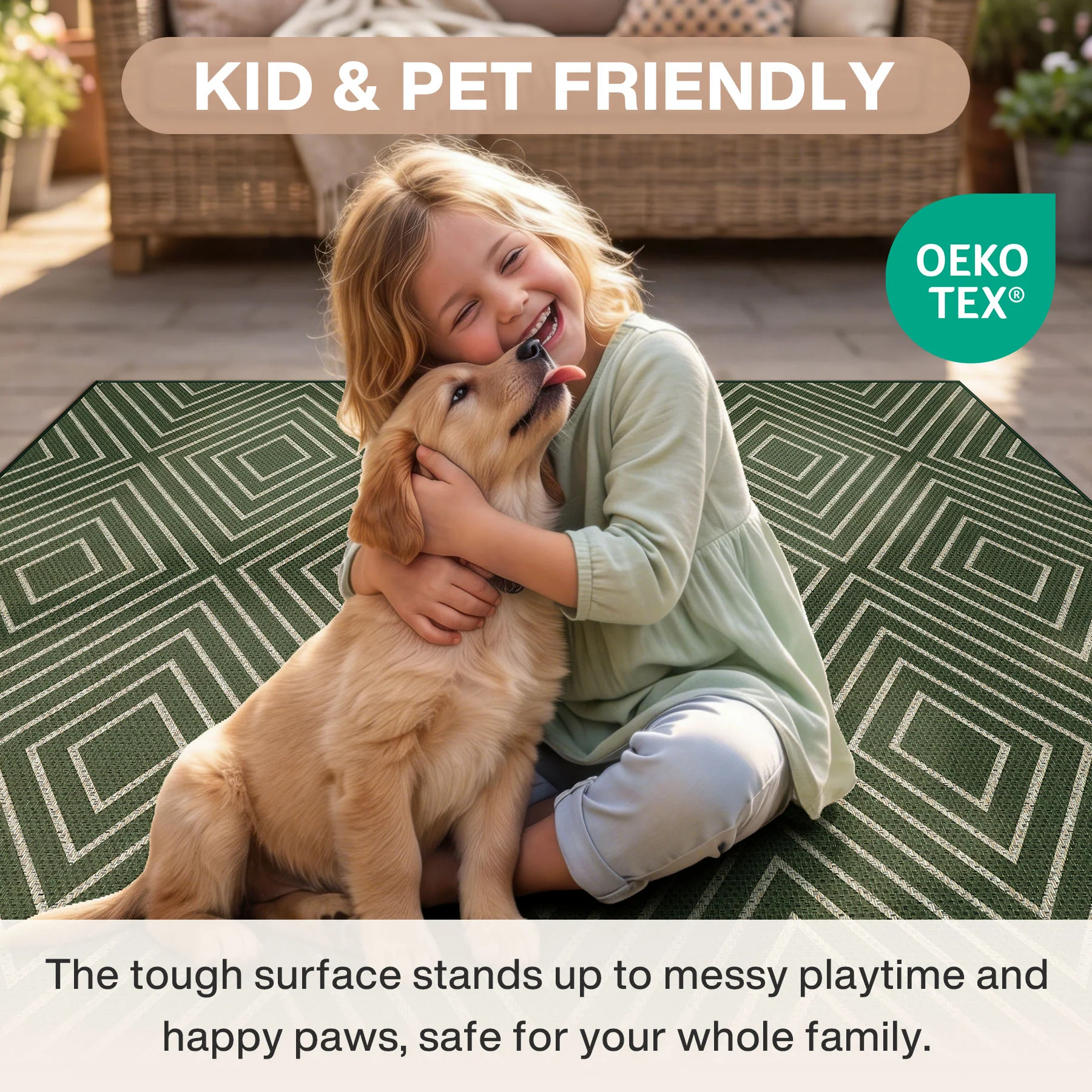 3x5 Modern Easy Jute Geometric Patio Rug, Washable Area Rugs Non-Slip Low Pile Carpet, Oeko-Tex Certified - Image 7
