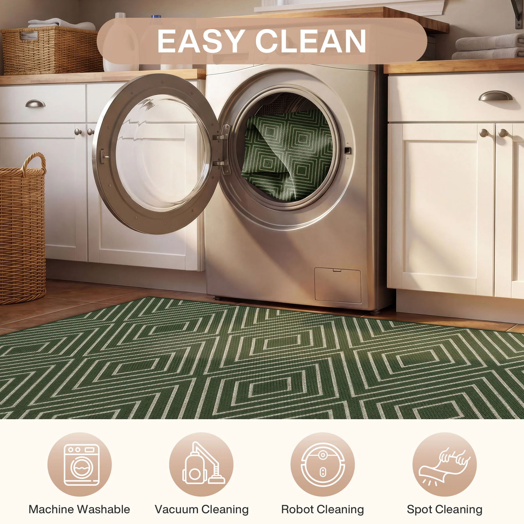 3x5 Modern Easy Jute Geometric Patio Rug, Washable Area Rugs Non-Slip Low Pile Carpet, Oeko-Tex Certified - Image 8