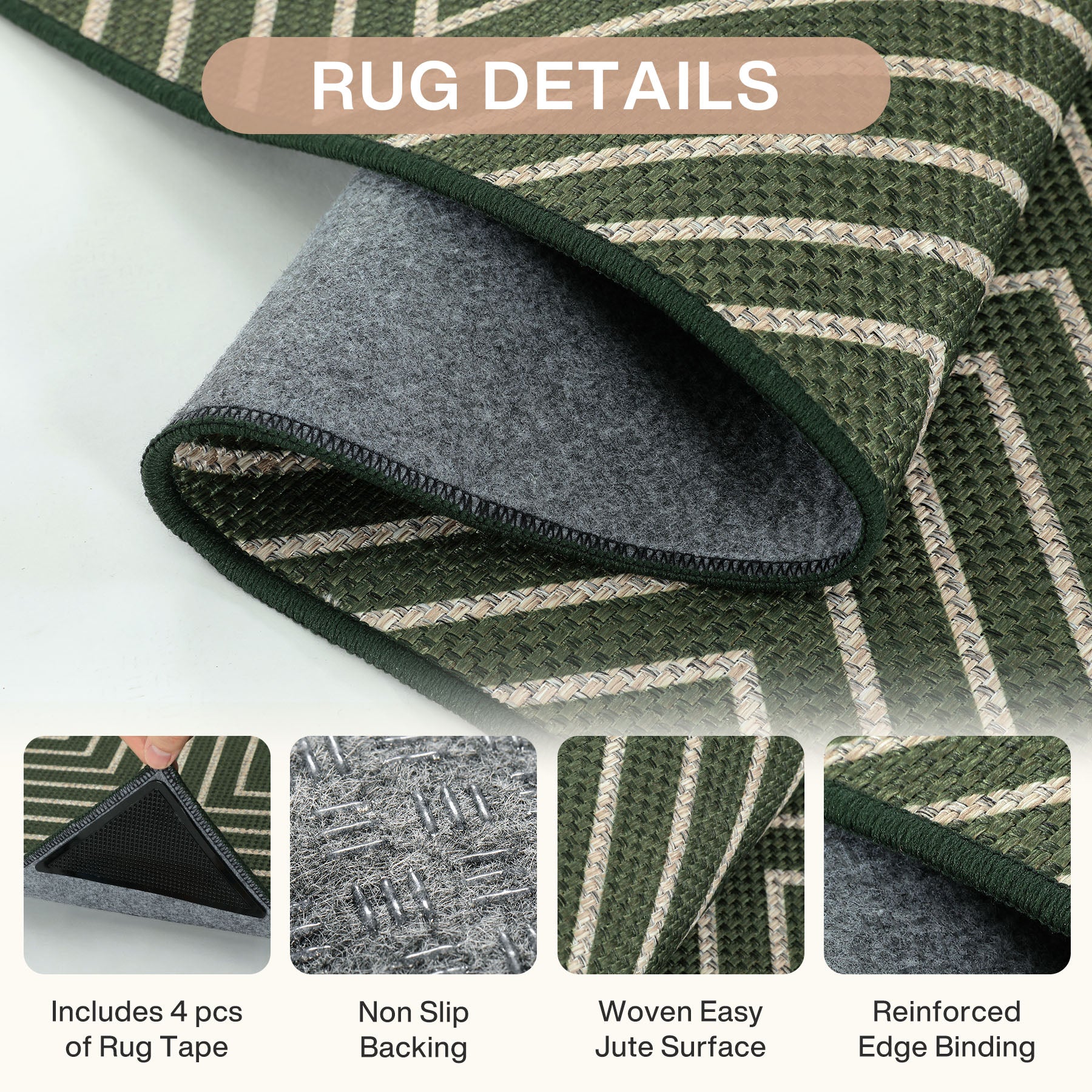 3x5 Modern Easy Jute Geometric Patio Rug, Washable Area Rugs Non-Slip Low Pile Carpet, Oeko-Tex Certified - Image 9