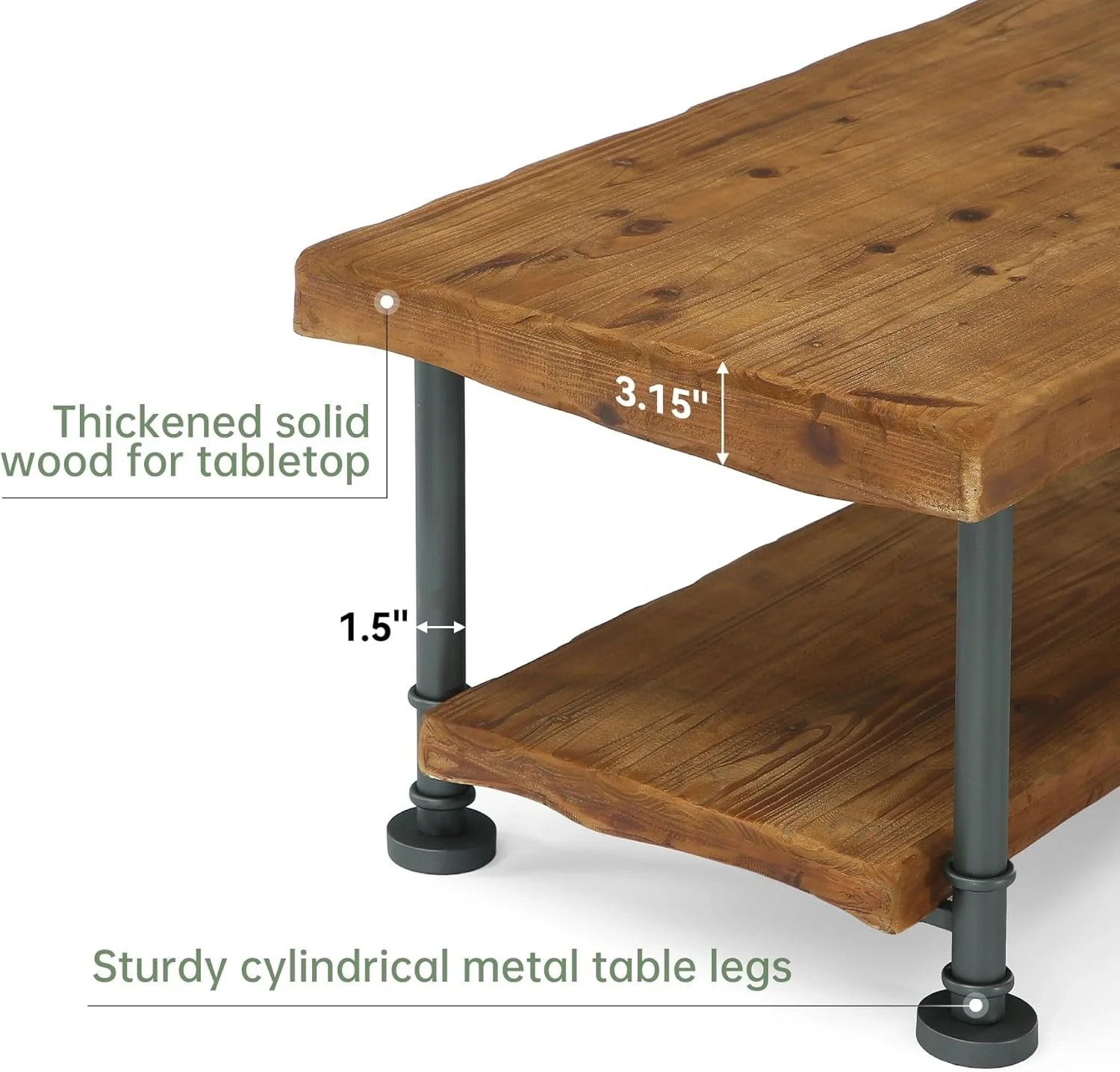 47" Coffee Table, Rectangular Wood Accent Center Table with 2-Tier Shelf - Image 8