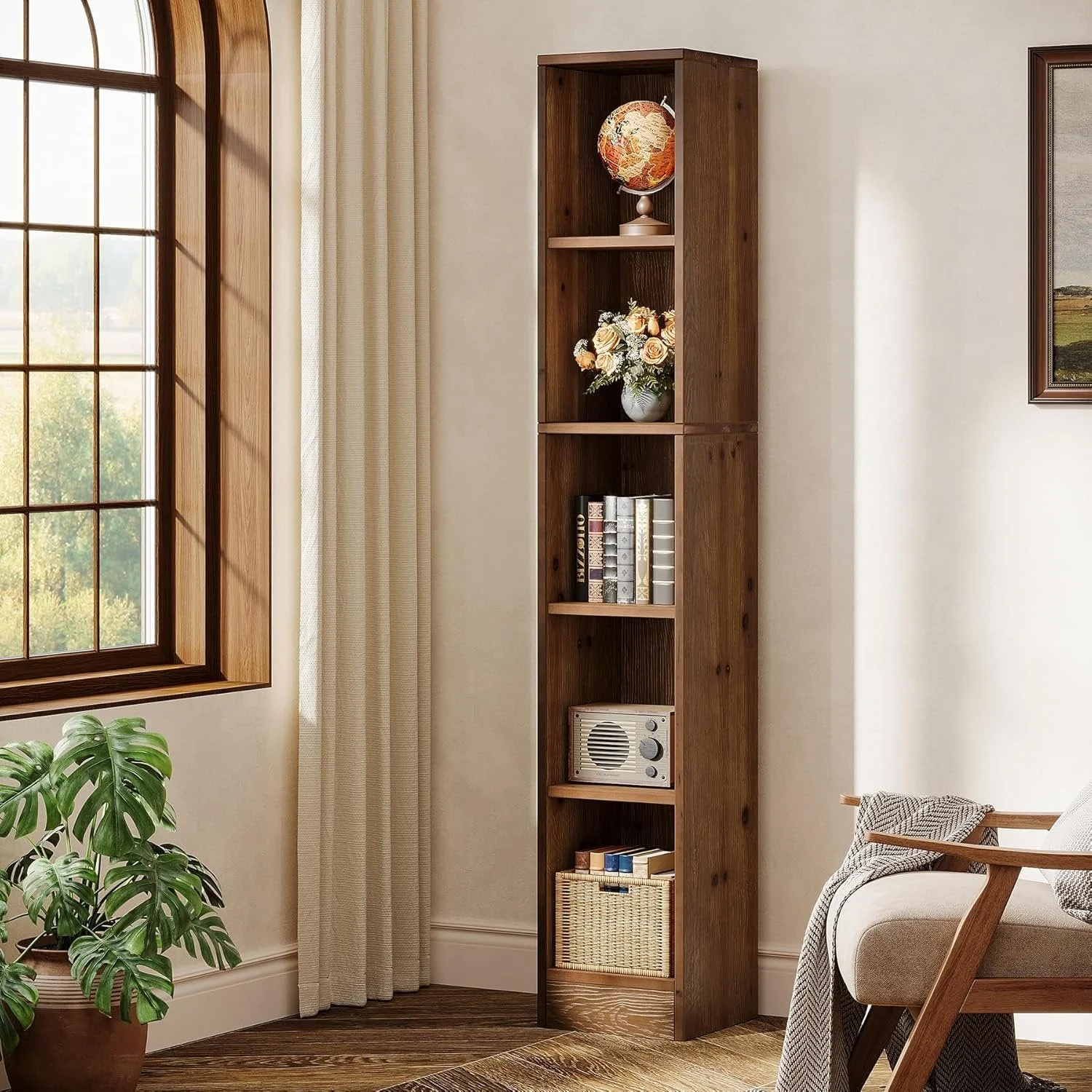 70.9" Tall Bookshelf, 5-Tier Wood Corner Bookcase Display Shelves for Home Office - Image 3