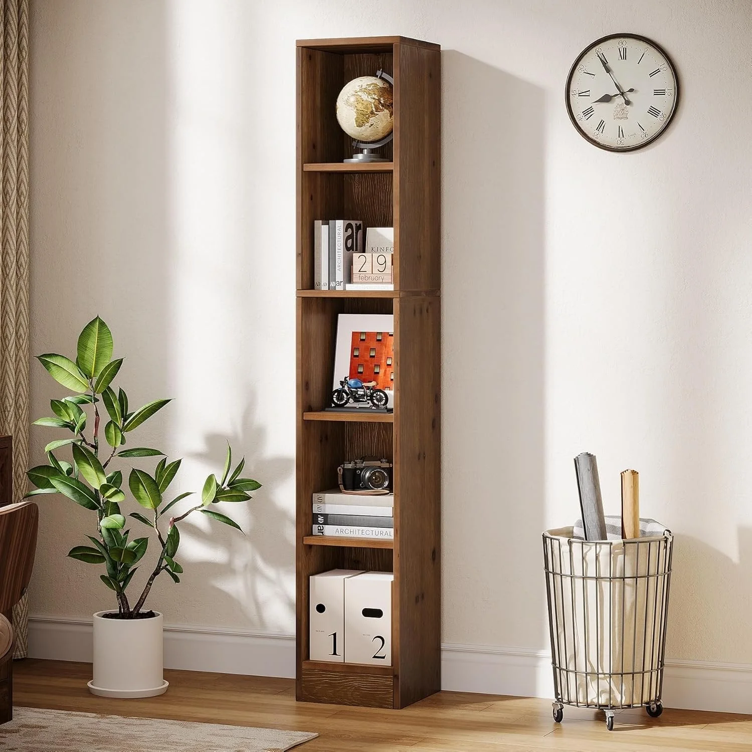 70.9" Tall Bookshelf, 5-Tier Wood Corner Bookcase Display Shelves for Home Office - Image 5
