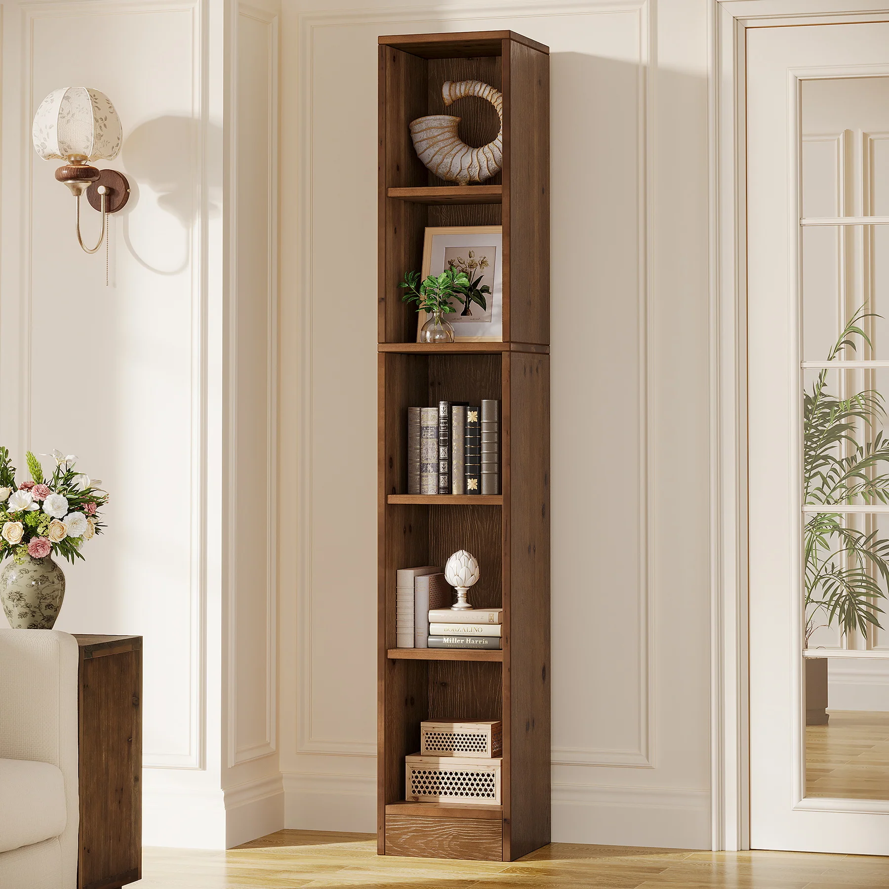 70.9" Tall Bookshelf, 5-Tier Wood Corner Bookcase Display Shelves for Home Office - Image 6