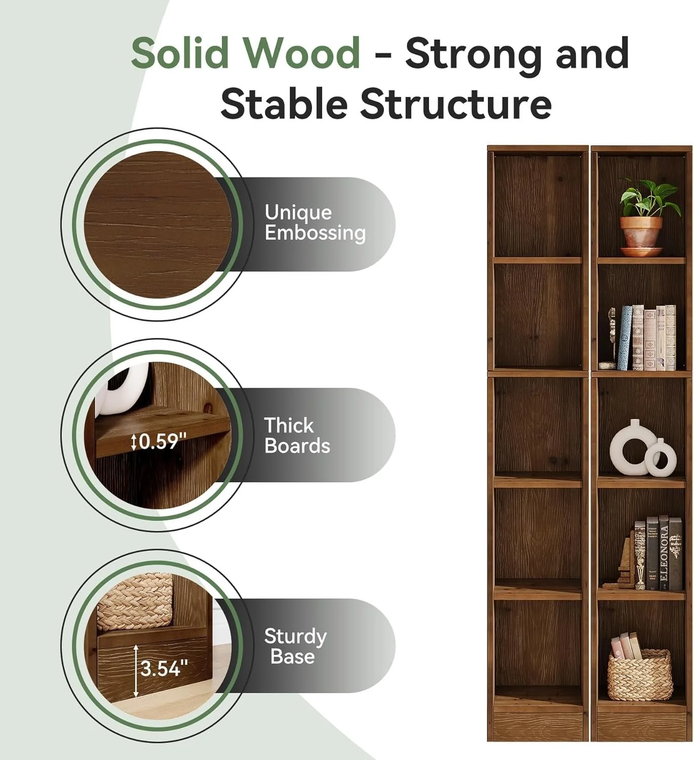 70.9" Tall Bookshelf, 5-Tier Wood Corner Bookcase Display Shelves for Home Office - Image 7