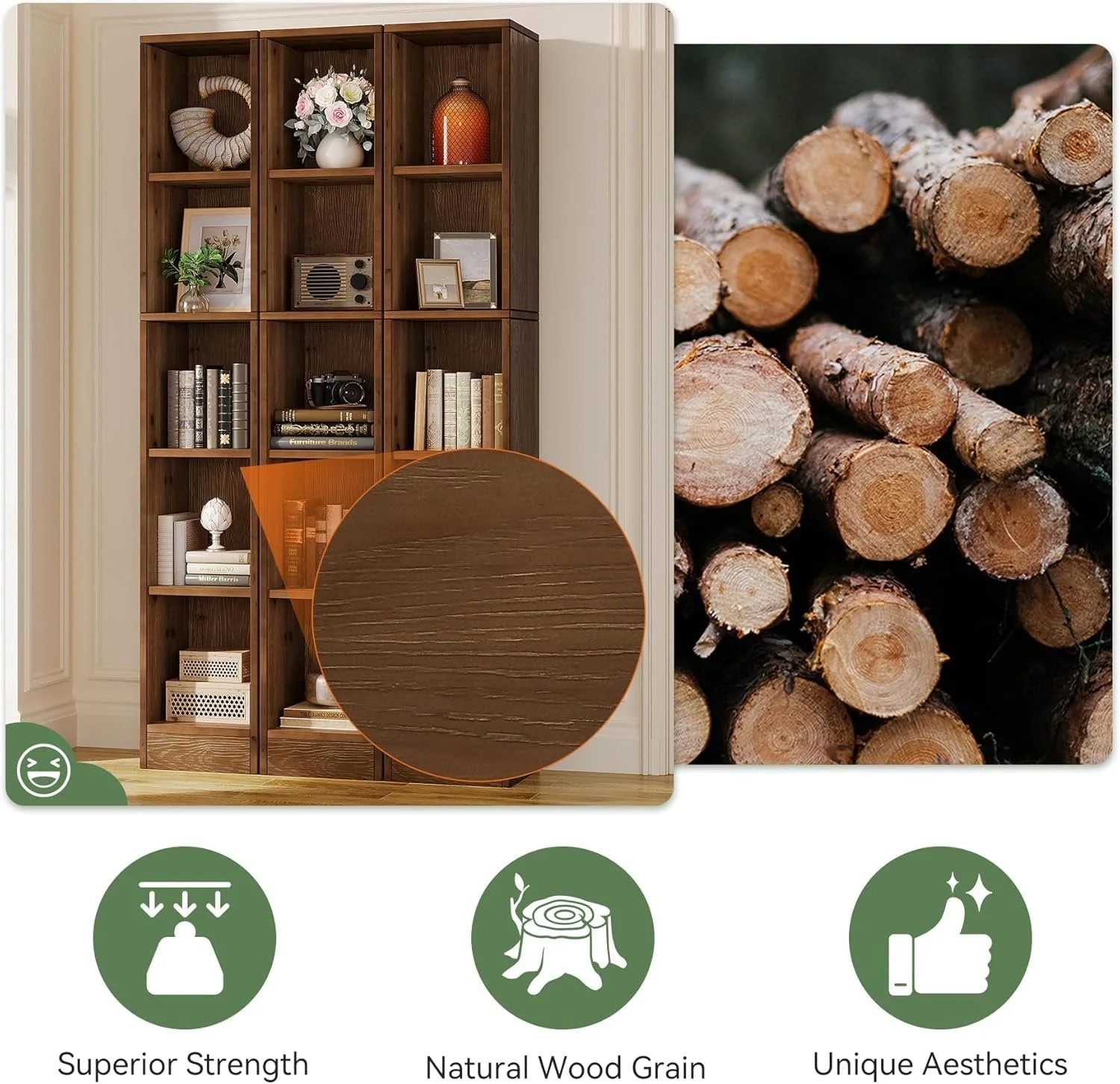 70.9" Tall Bookshelf, 5-Tier Wood Corner Bookcase Display Shelves for Home Office - Image 9