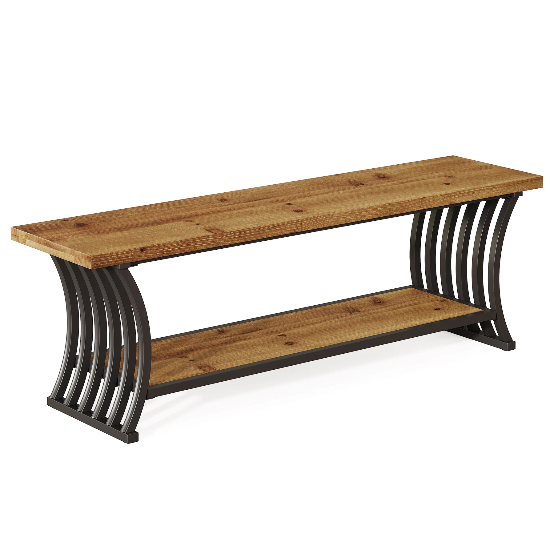55" Entryway Bench, Wood End of Bed Shoe Bench with Shelf - Image 10