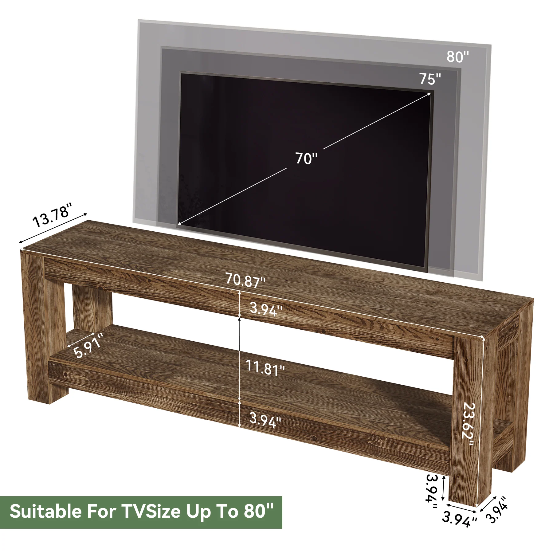 70.9" Farmhouse TV Stand, Wood Entertainment Center for 65/70/80/85-Inch TVs - Image 2