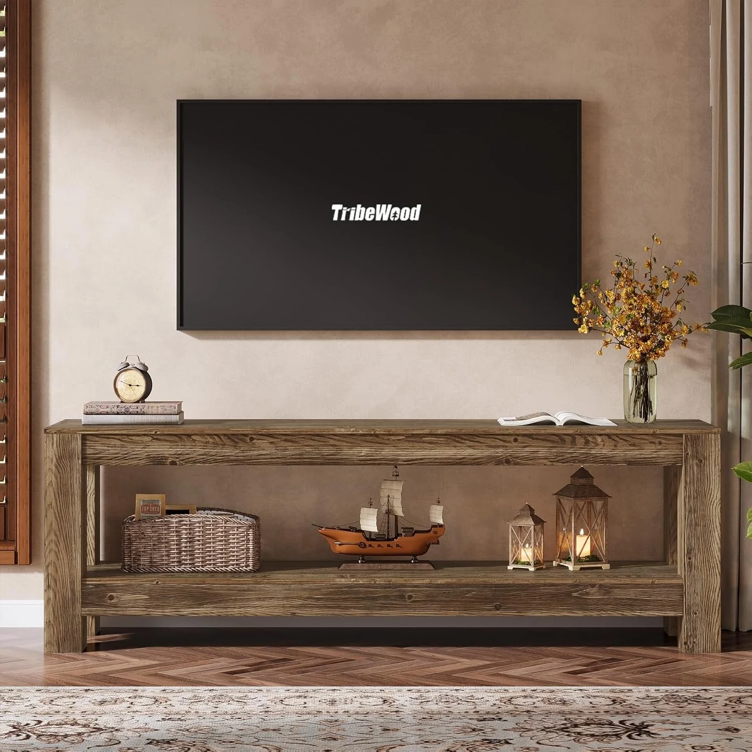 70.9" Farmhouse TV Stand, Wood Entertainment Center for 65/70/80/85-Inch TVs - Image 4
