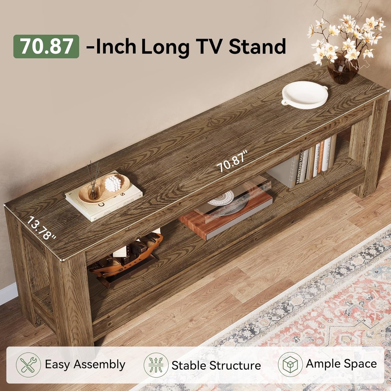 70.9" Farmhouse TV Stand, Wood Entertainment Center for 65/70/80/85-Inch TVs - Image 5