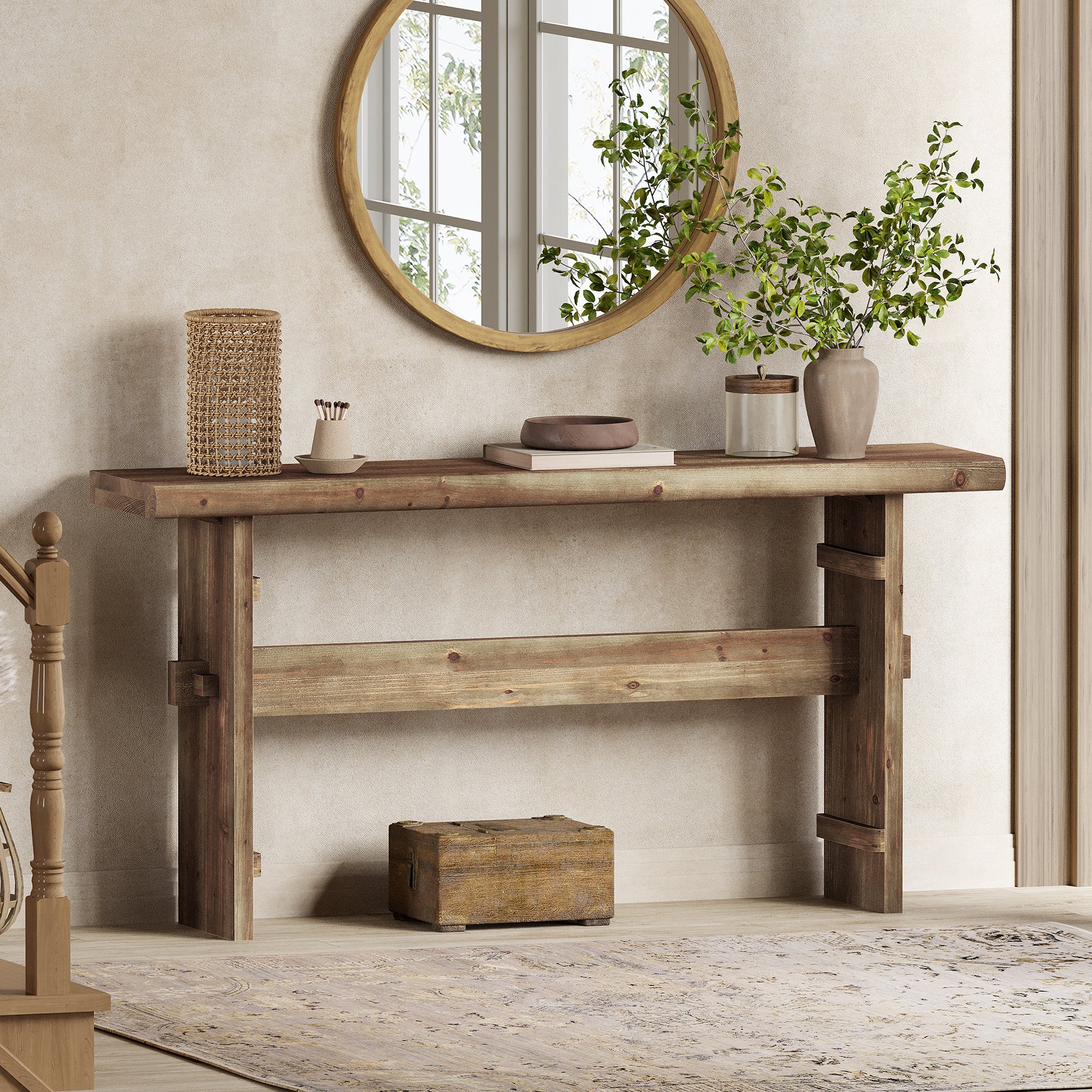63" Console Table, Wood Entryway Table Sofa Table Behind Couch - Image 10