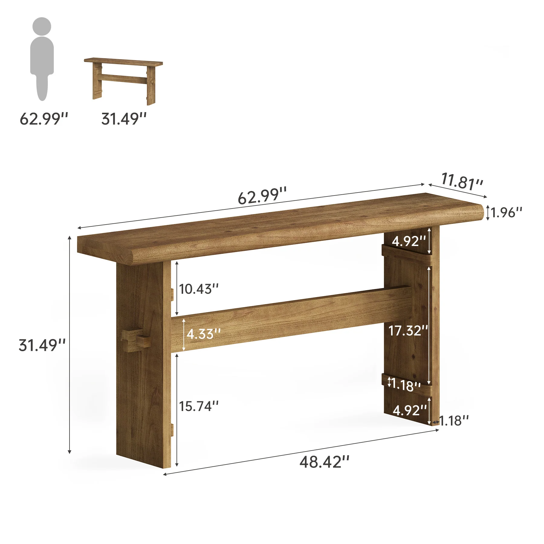 63" Console Table, Wood Entryway Table Sofa Table Behind Couch - Image 2
