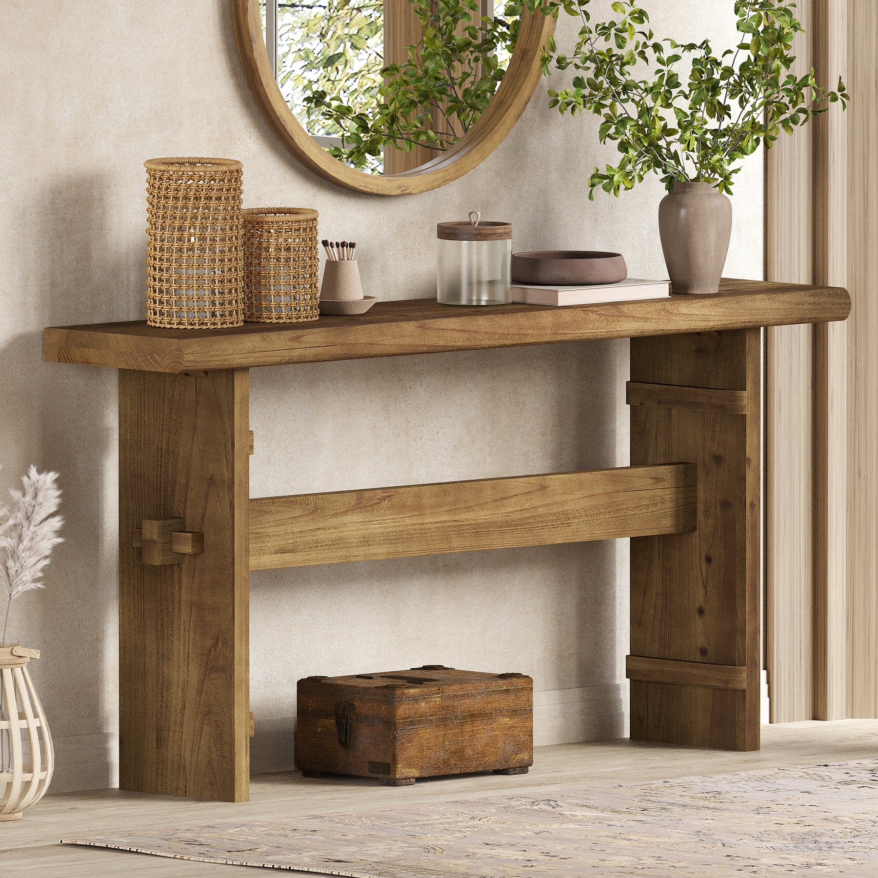 63" Console Table, Wood Entryway Table Sofa Table Behind Couch - Image 3
