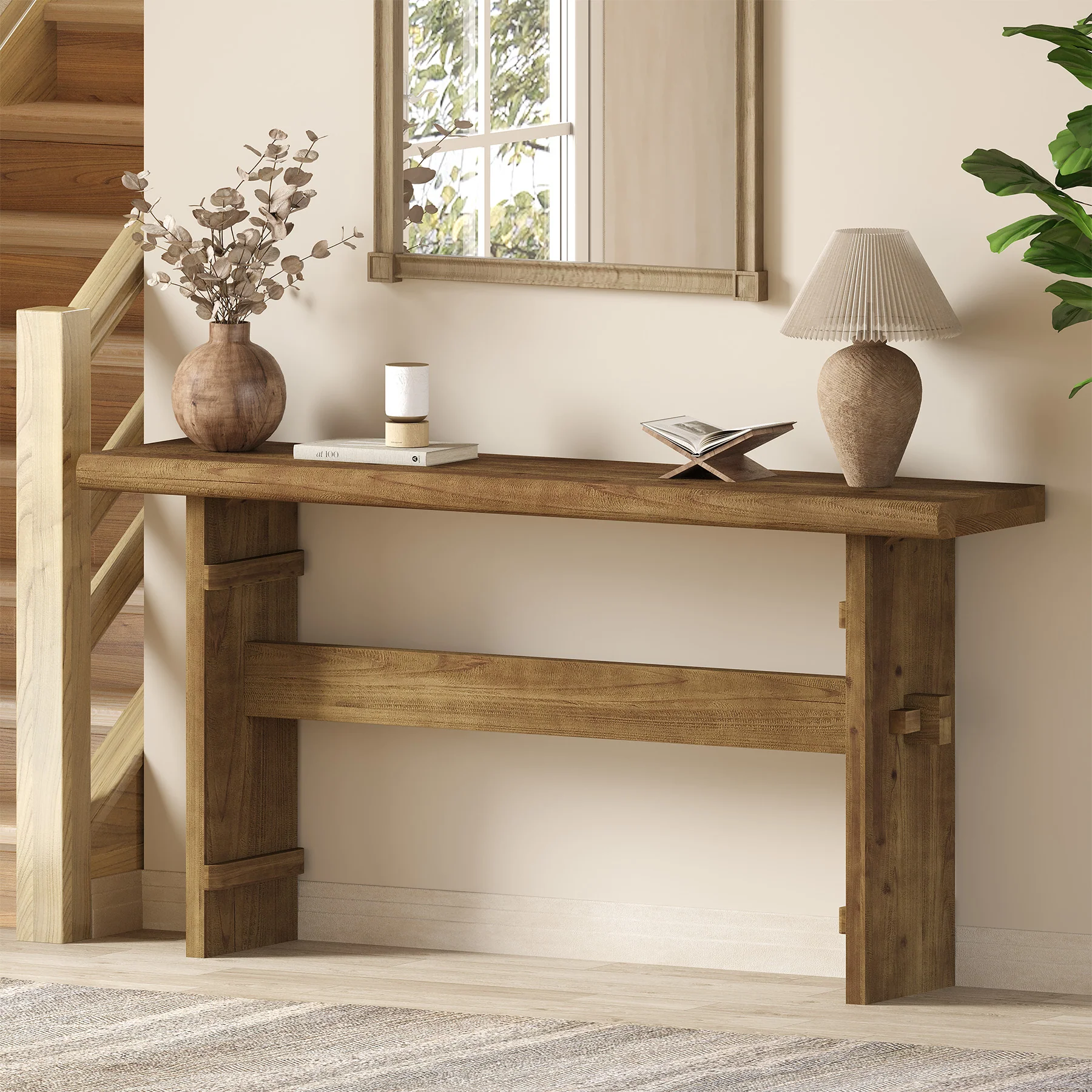 63" Console Table, Wood Entryway Table Sofa Table Behind Couch - Image 4