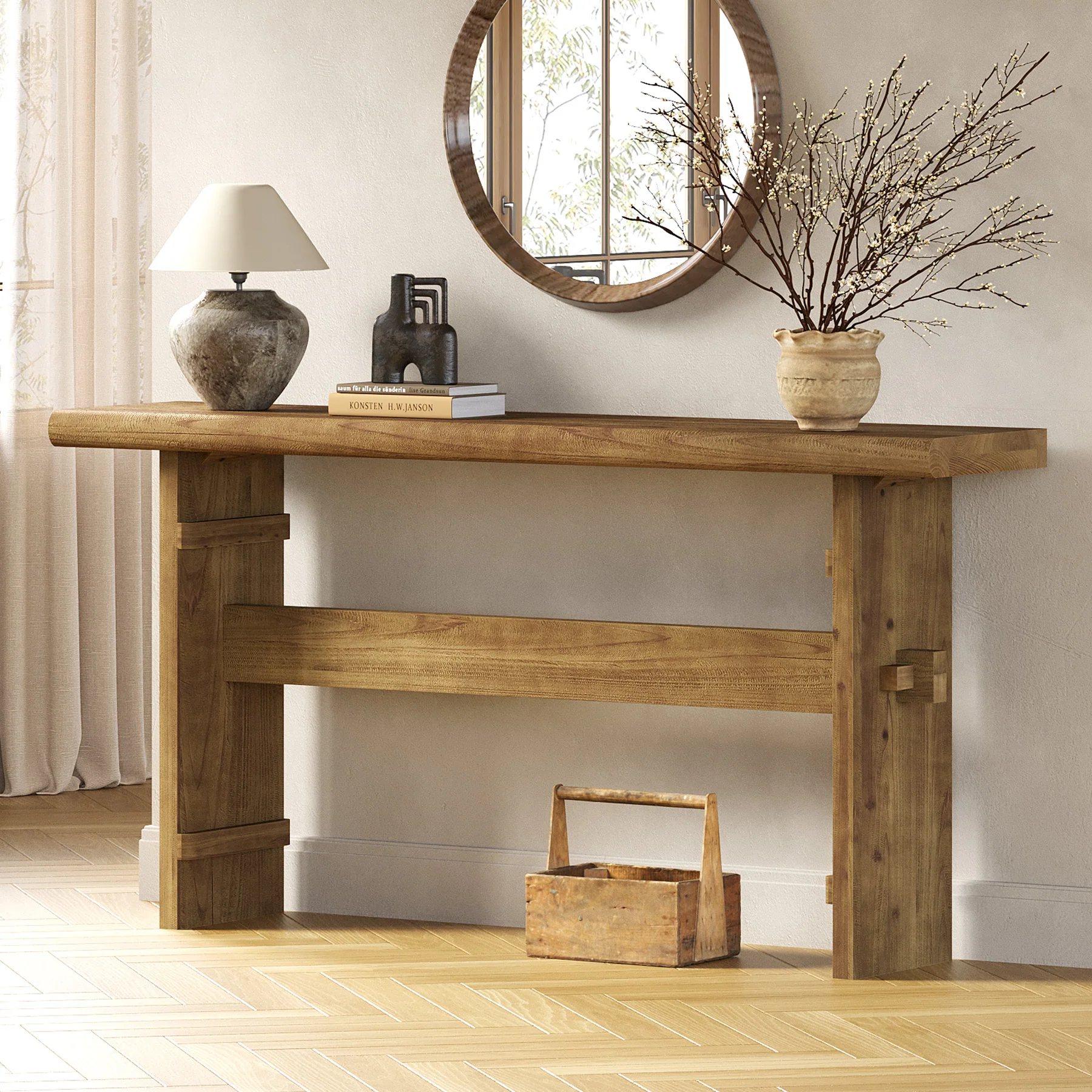 63" Console Table, Wood Entryway Table Sofa Table Behind Couch - Image 5