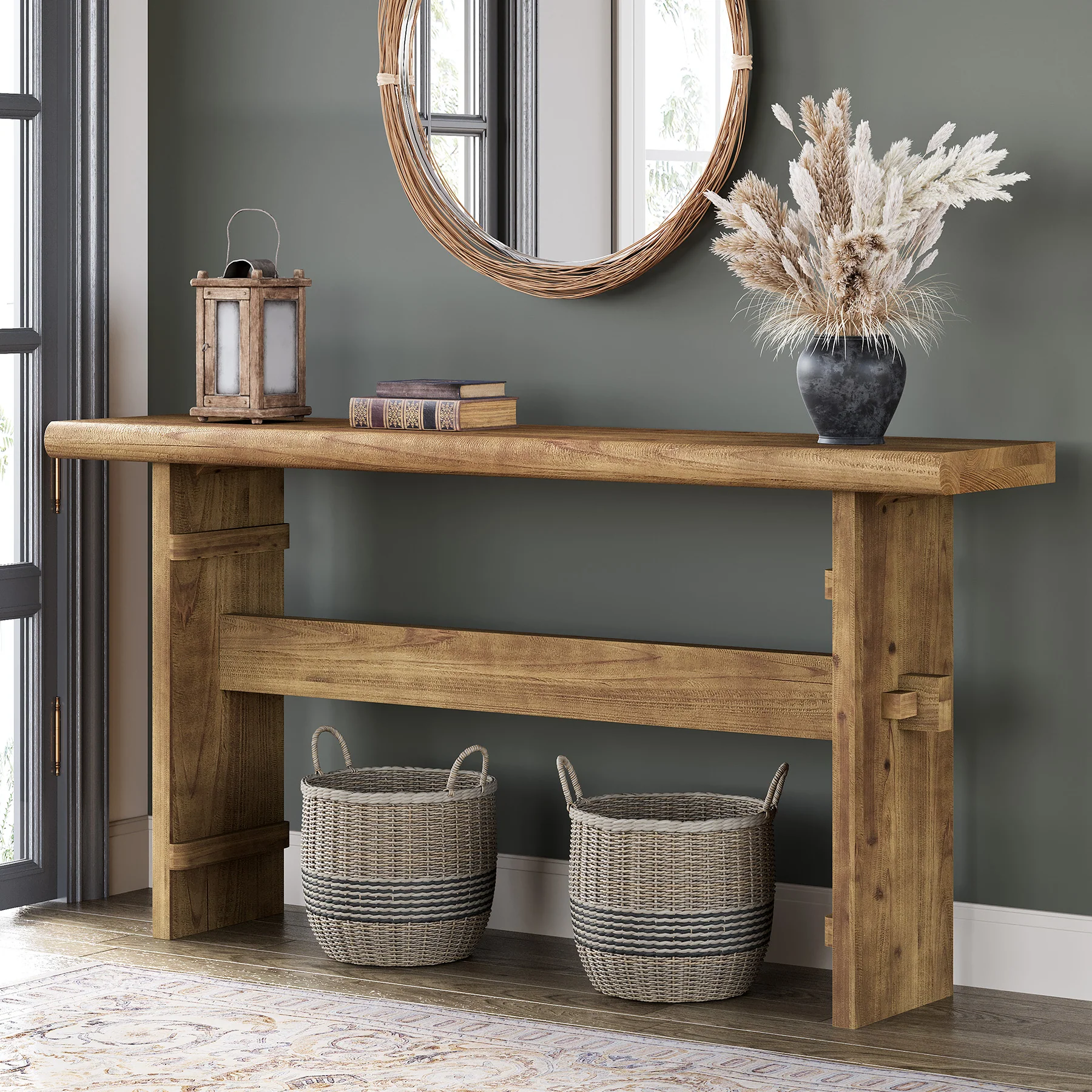 63" Console Table, Wood Entryway Table Sofa Table Behind Couch - Image 6