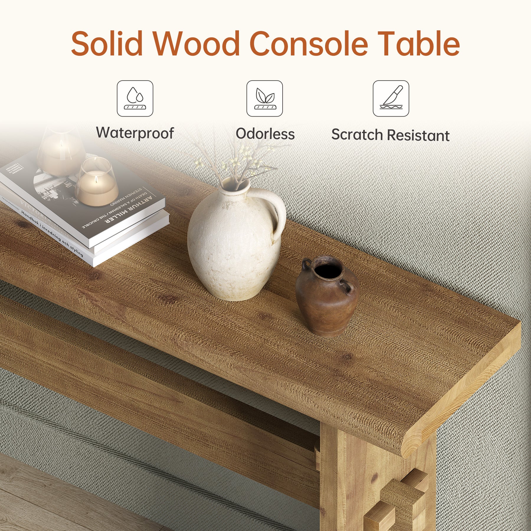 63" Console Table, Wood Entryway Table Sofa Table Behind Couch - Image 7