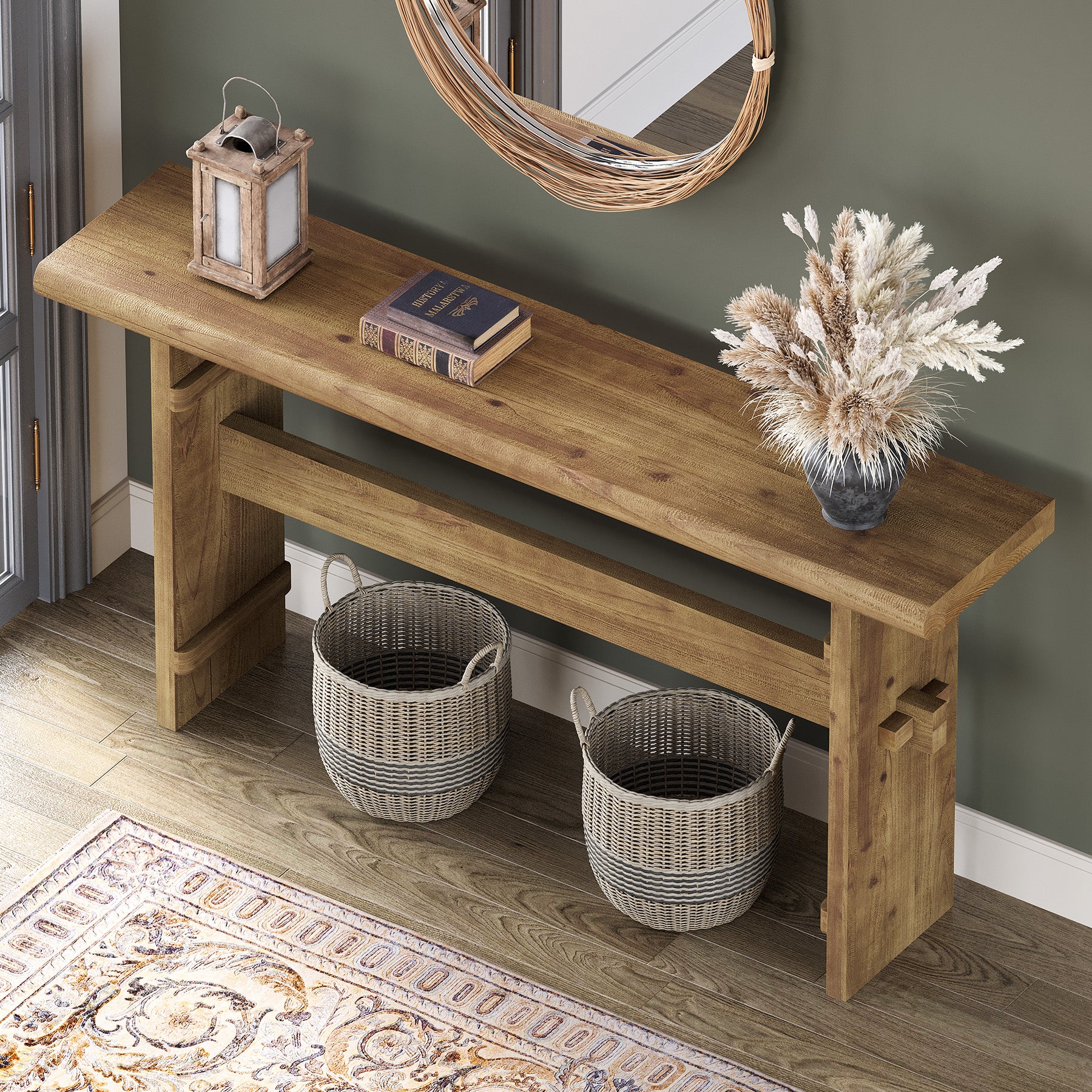63" Console Table, Wood Entryway Table Sofa Table Behind Couch - Image 9
