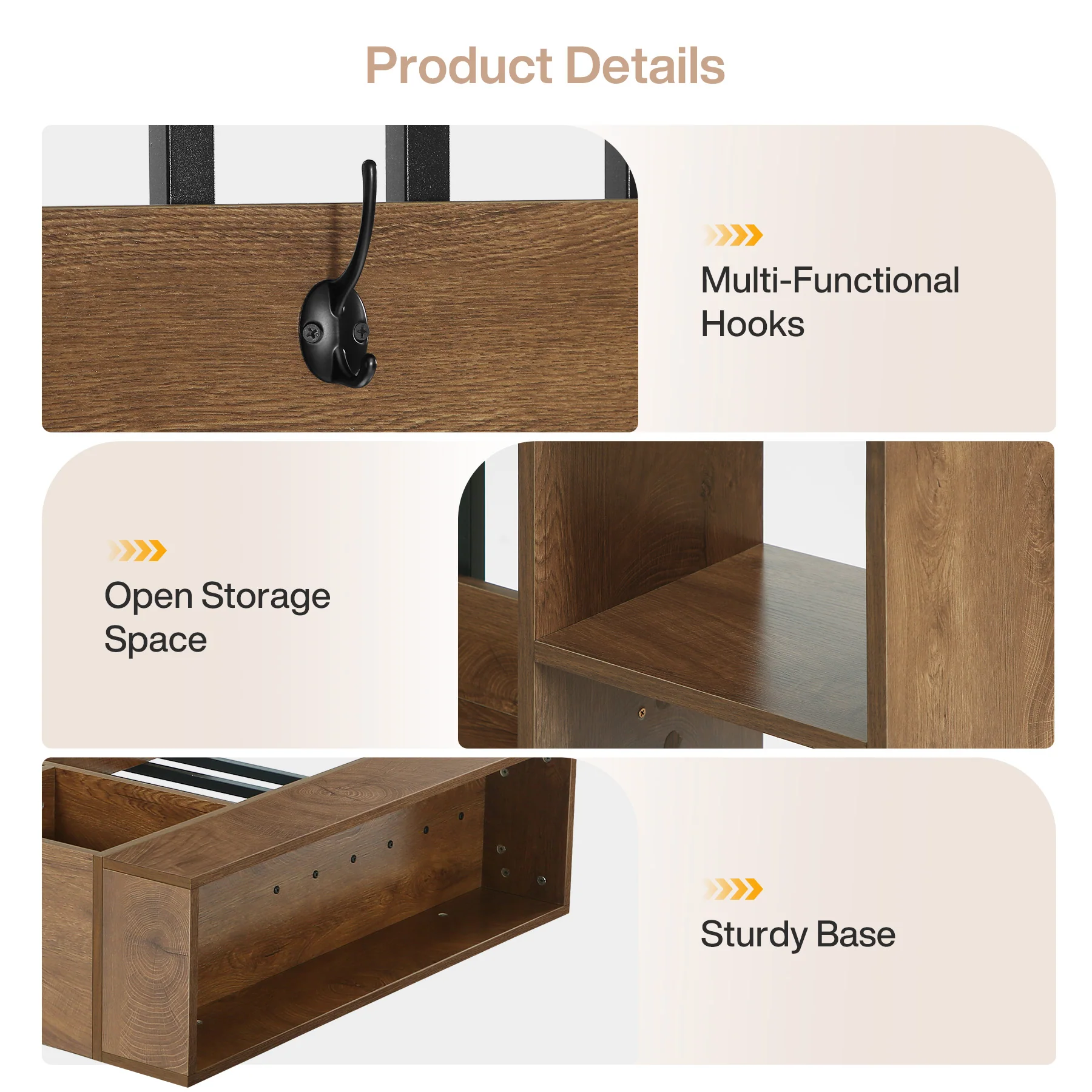 71" Wall Room Divider, Wood Freestanding Wall Partition Bookcase with Coat Hooks - Image 10