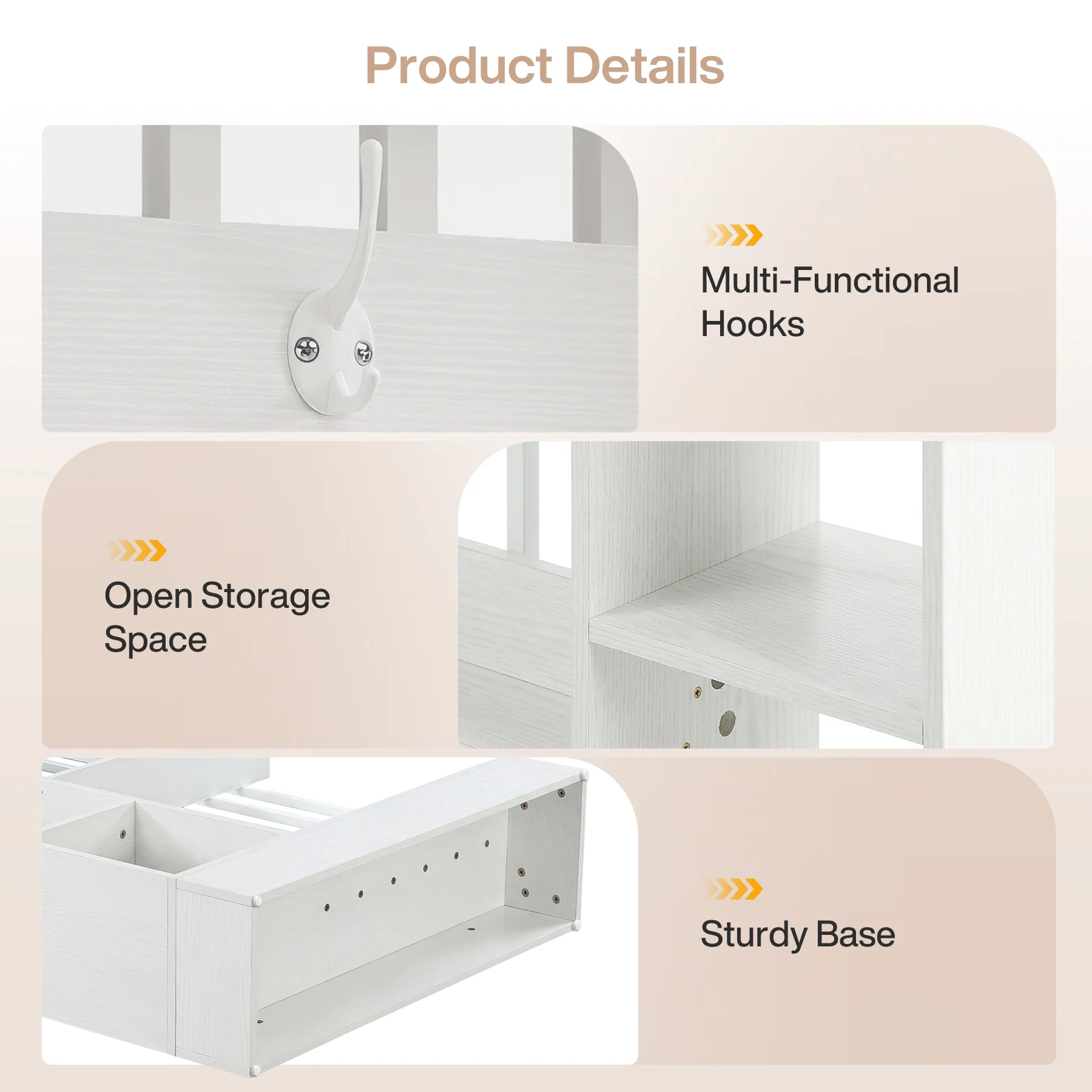71" Wall Room Divider, Wood Freestanding Wall Partition Bookcase with Coat Hooks - Image 21