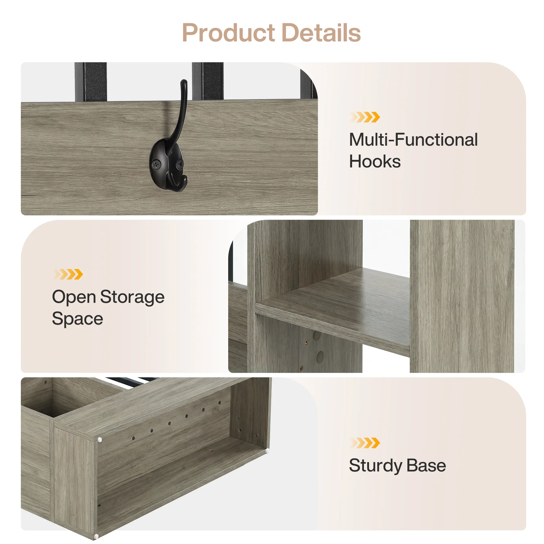 71" Wall Room Divider, Wood Freestanding Wall Partition Bookcase with Coat Hooks - Image 28