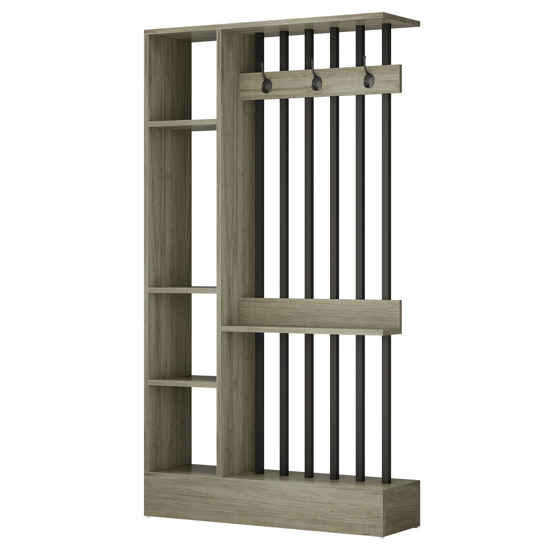 71" Wall Room Divider, Wood Freestanding Wall Partition Bookcase with Coat Hooks - Image 31