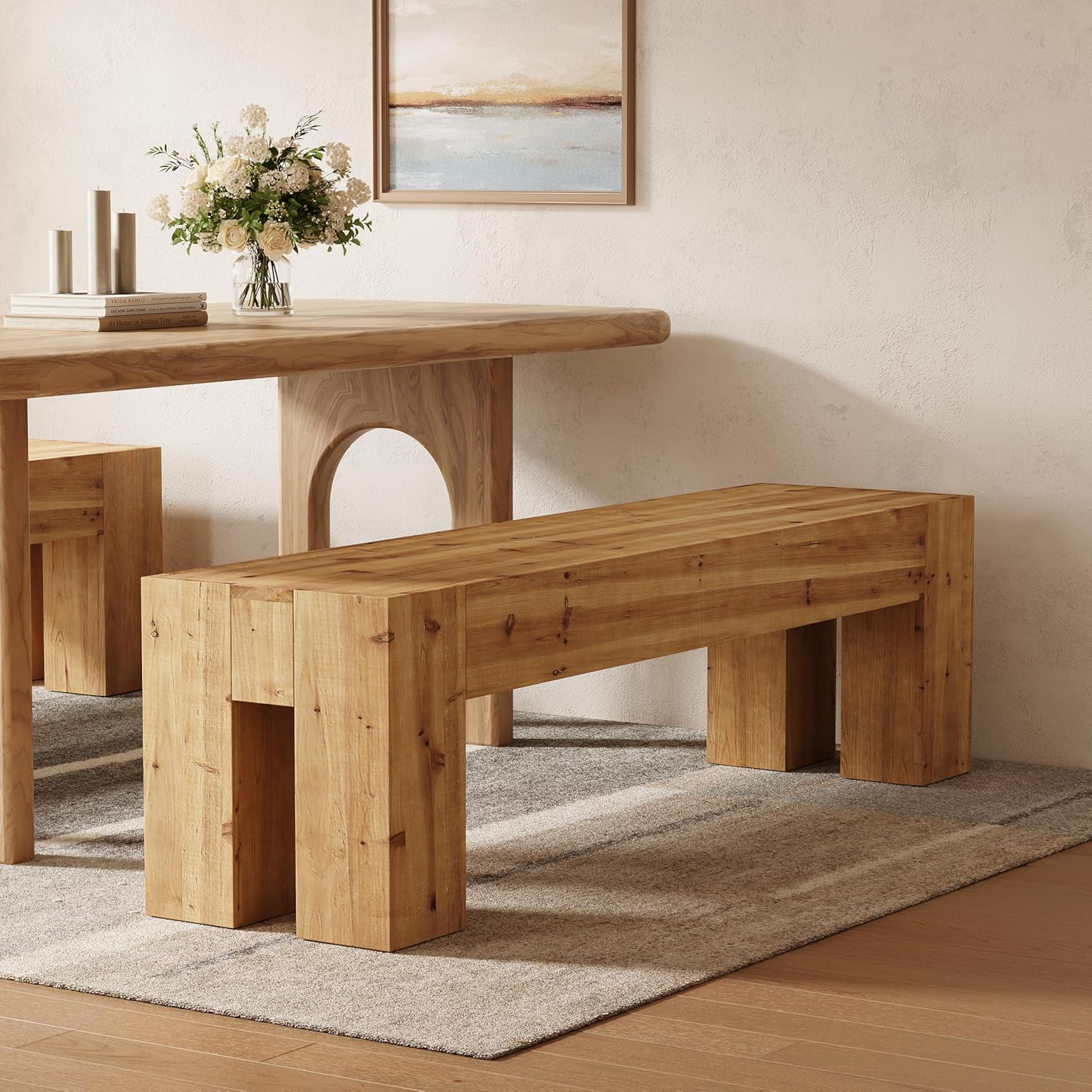 63" Long Dining Bench, Wood Kitchen Table Bench with Sturdy Frame - Image 3