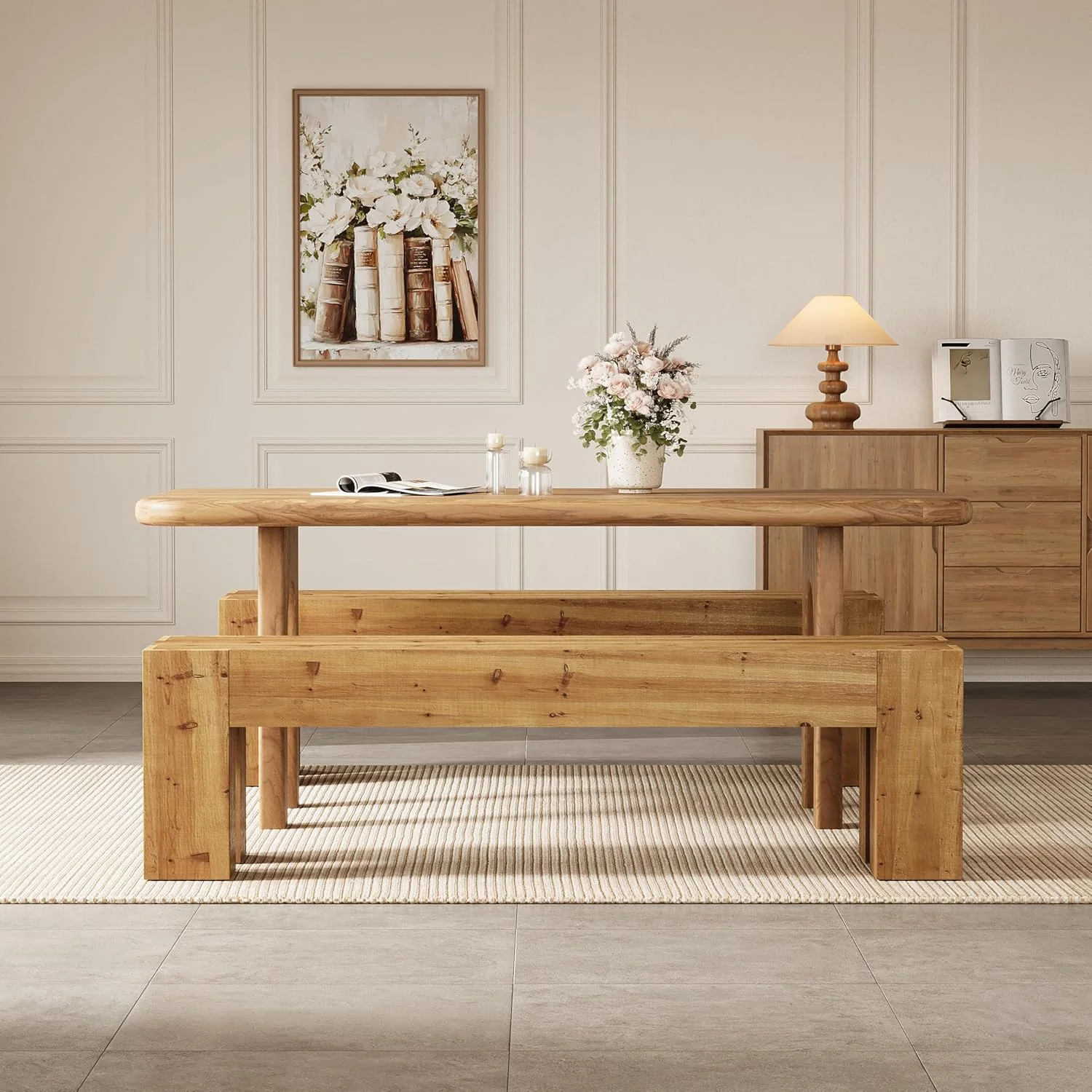 63" Long Dining Bench, Wood Kitchen Table Bench with Sturdy Frame - Image 4