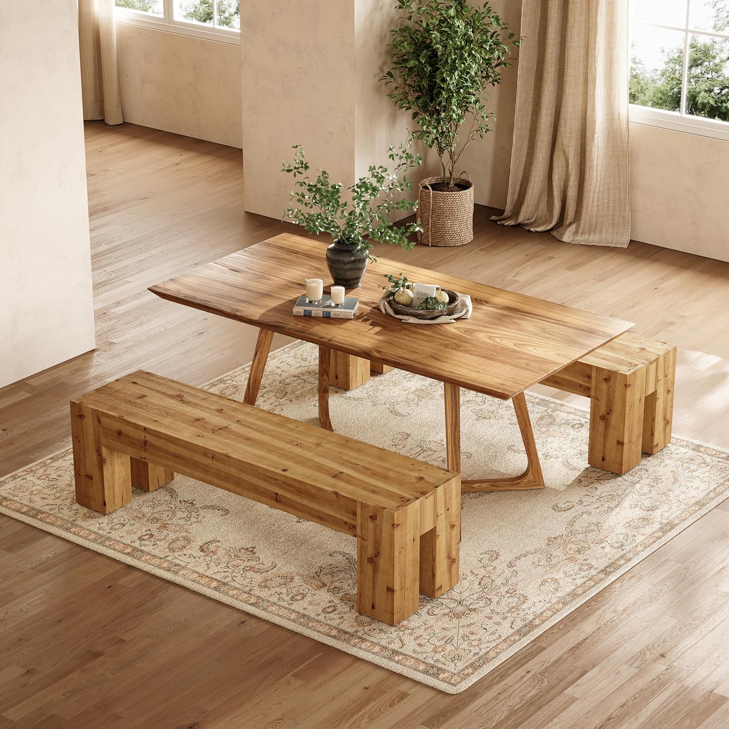63" Long Dining Bench, Wood Kitchen Table Bench with Sturdy Frame - Image 6