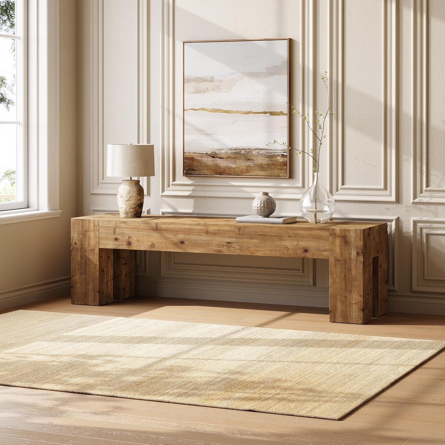 63" Long Dining Bench, Wood Kitchen Table Bench with Sturdy Frame - Image 7