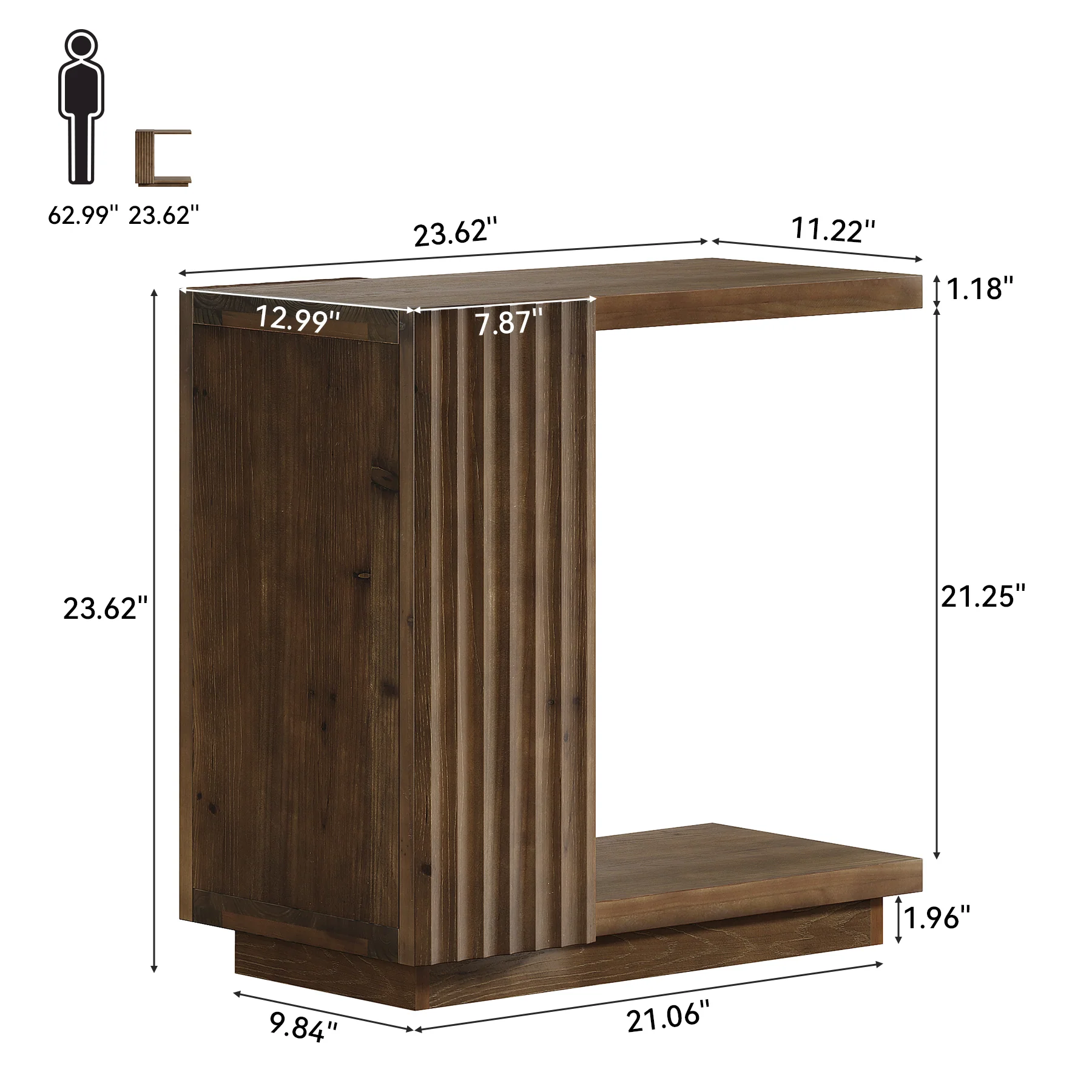 C Shaped Sofa End Table, Wood Side Table with Fluted Panels - Image 2