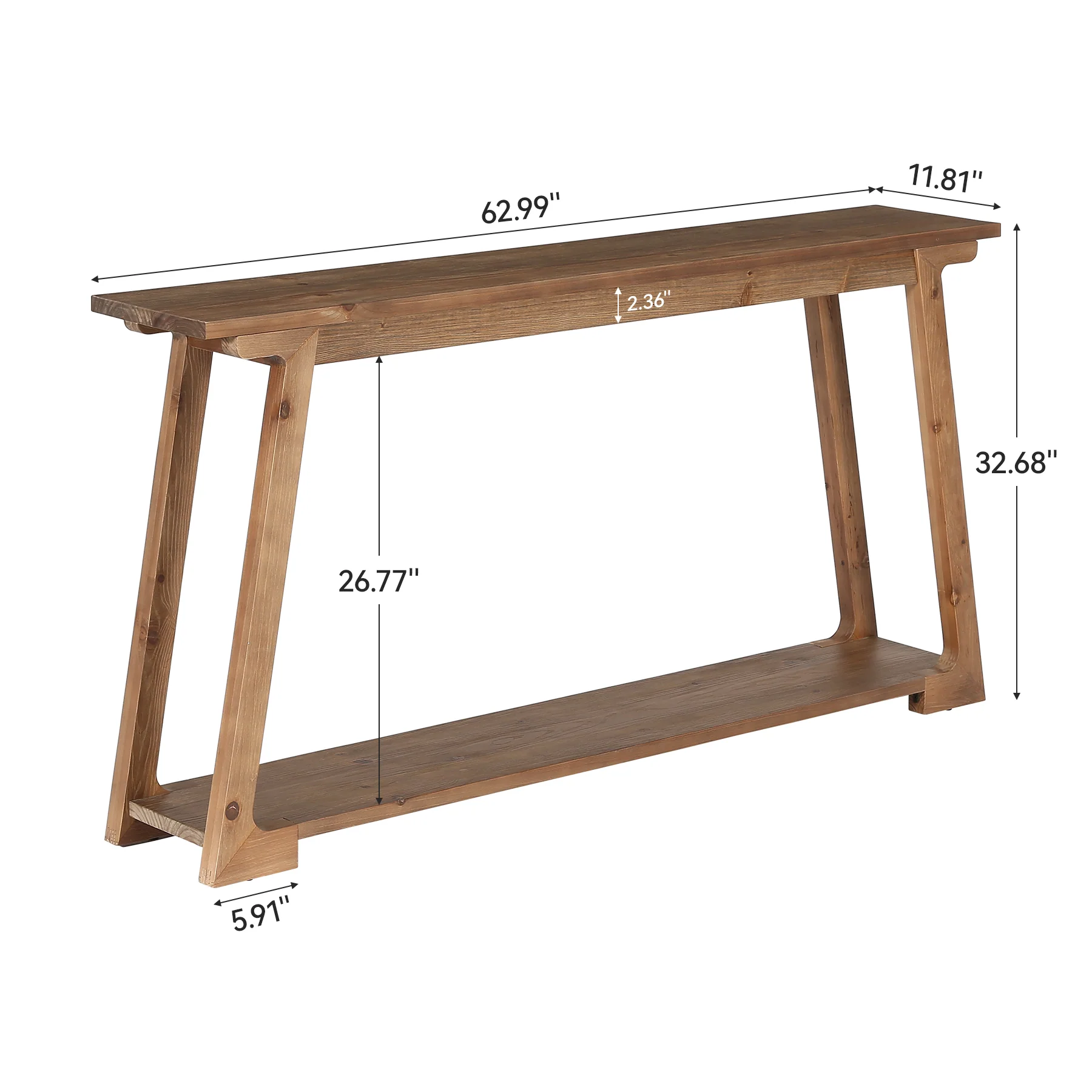 63" Console Table, Wood Sofa Table with 2-Tier Storage for Living Room - Image 2