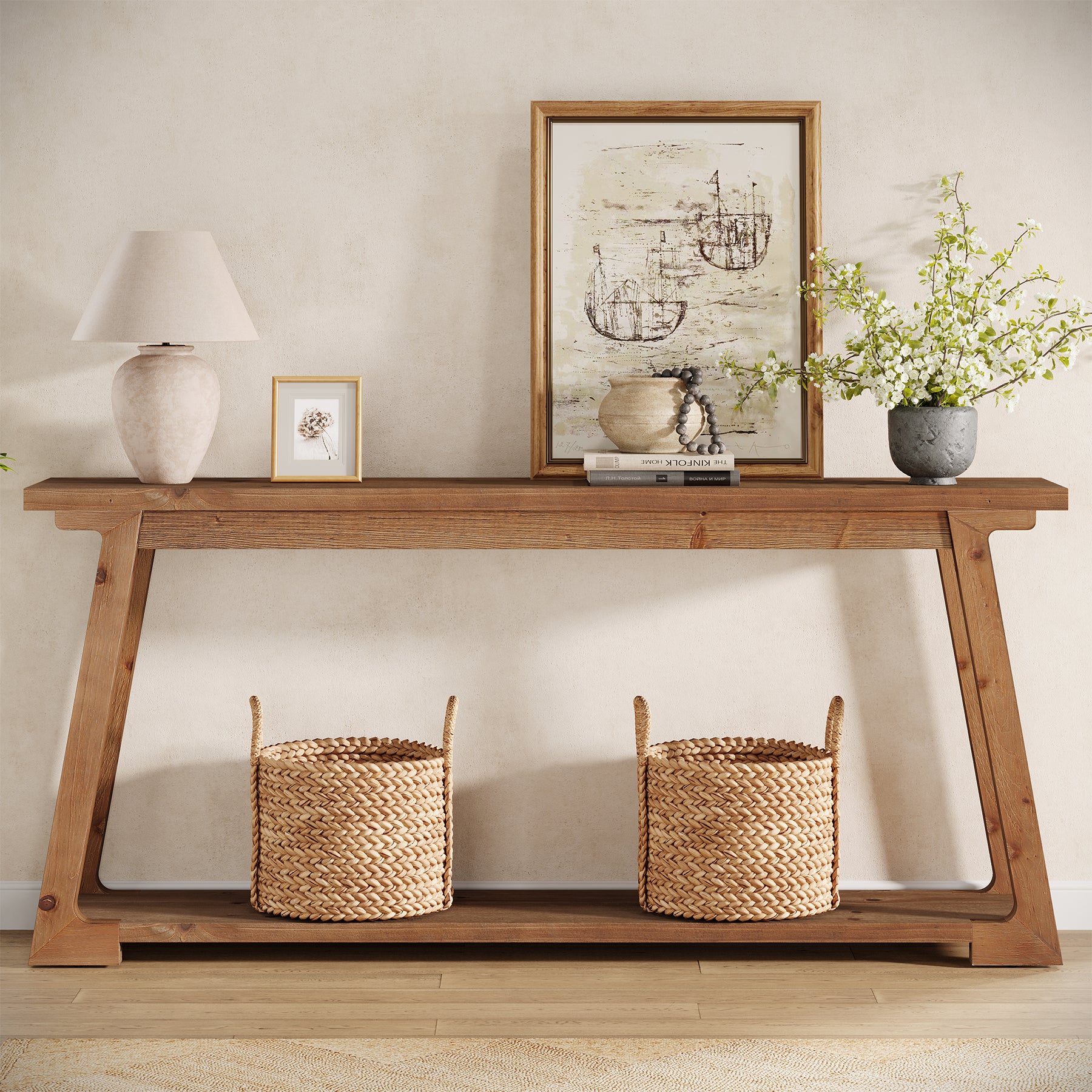 63" Console Table, Wood Sofa Table with 2-Tier Storage for Living Room - Image 3